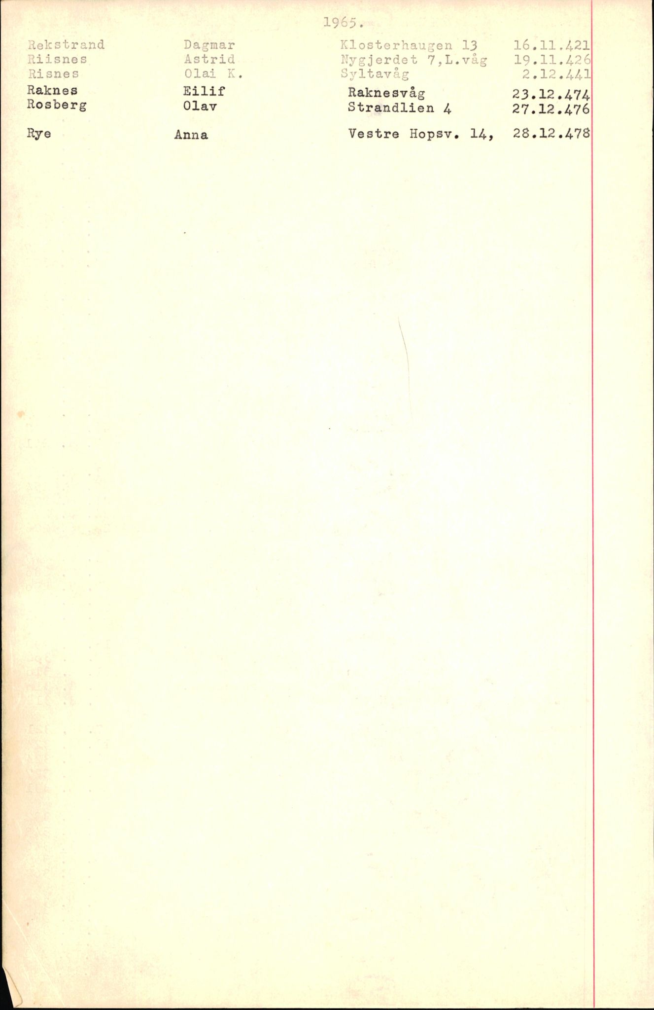 Byfogd og Byskriver i Bergen, SAB/A-3401/06/06Nb/L0007: Register til dødsfalljournaler, 1956-1965, p. 285