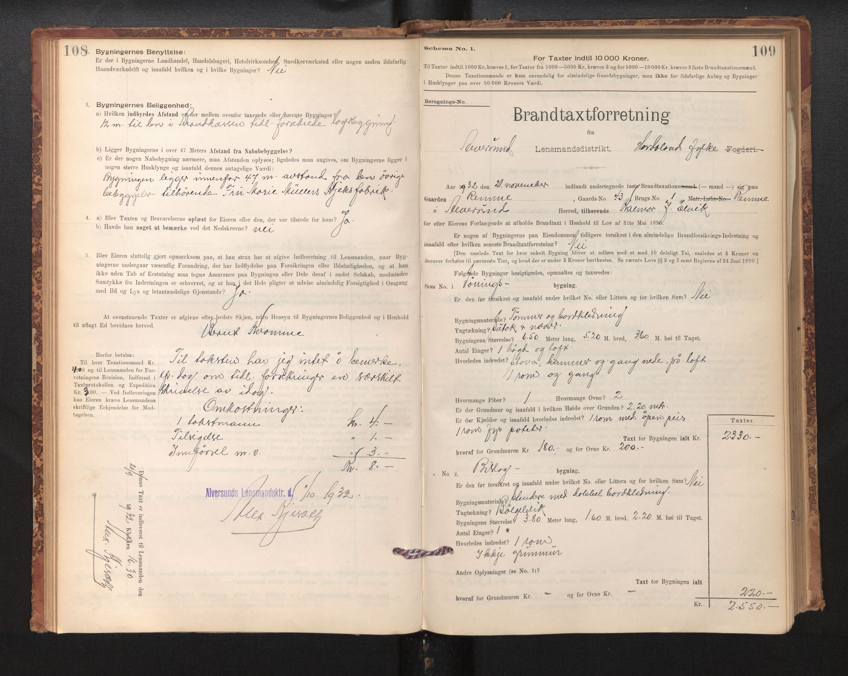 Lensmannen i Alversund, SAB/A-30701/0012/L0004: Branntakstprotokoll, skjematakst, 1894-1953, p. 108-109