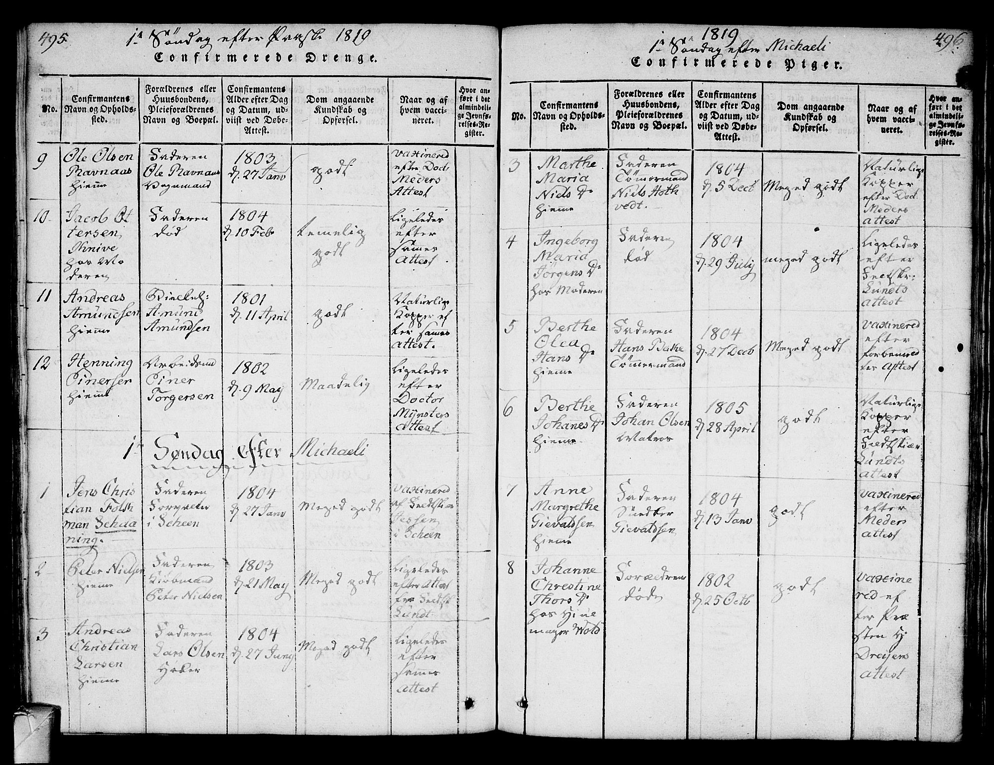 Strømsø kirkebøker, AV/SAKO-A-246/F/Fa/L0011: Parish register (official) no. I 11, 1815-1829, p. 495-496