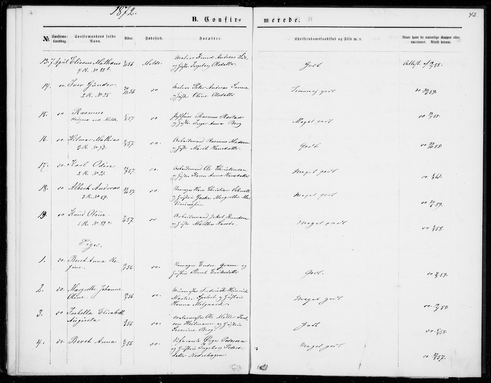 Ministerialprotokoller, klokkerbøker og fødselsregistre - Møre og Romsdal, AV/SAT-A-1454/558/L0690: Parish register (official) no. 558A04, 1864-1872, p. 42