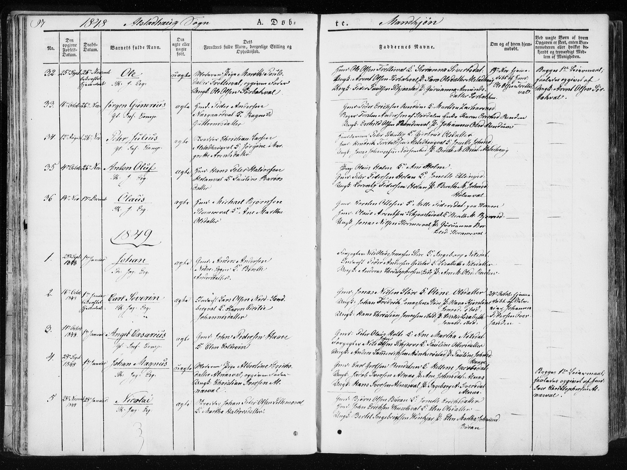 Ministerialprotokoller, klokkerbøker og fødselsregistre - Nord-Trøndelag, AV/SAT-A-1458/717/L0154: Parish register (official) no. 717A06 /1, 1836-1849, p. 97