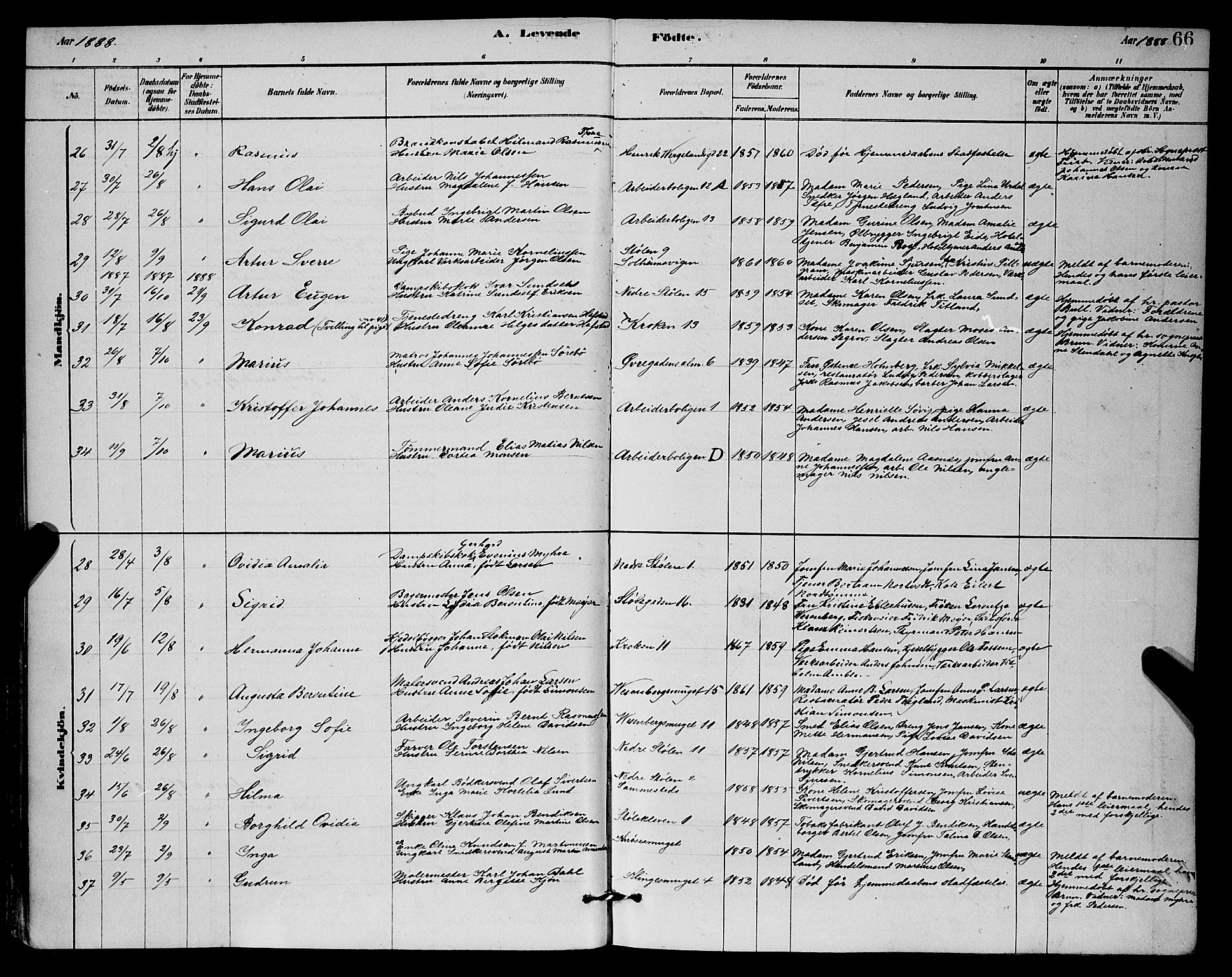 Mariakirken Sokneprestembete, AV/SAB-A-76901/H/Hab/L0004: Parish register (copy) no. A 4, 1878-1892, p. 66