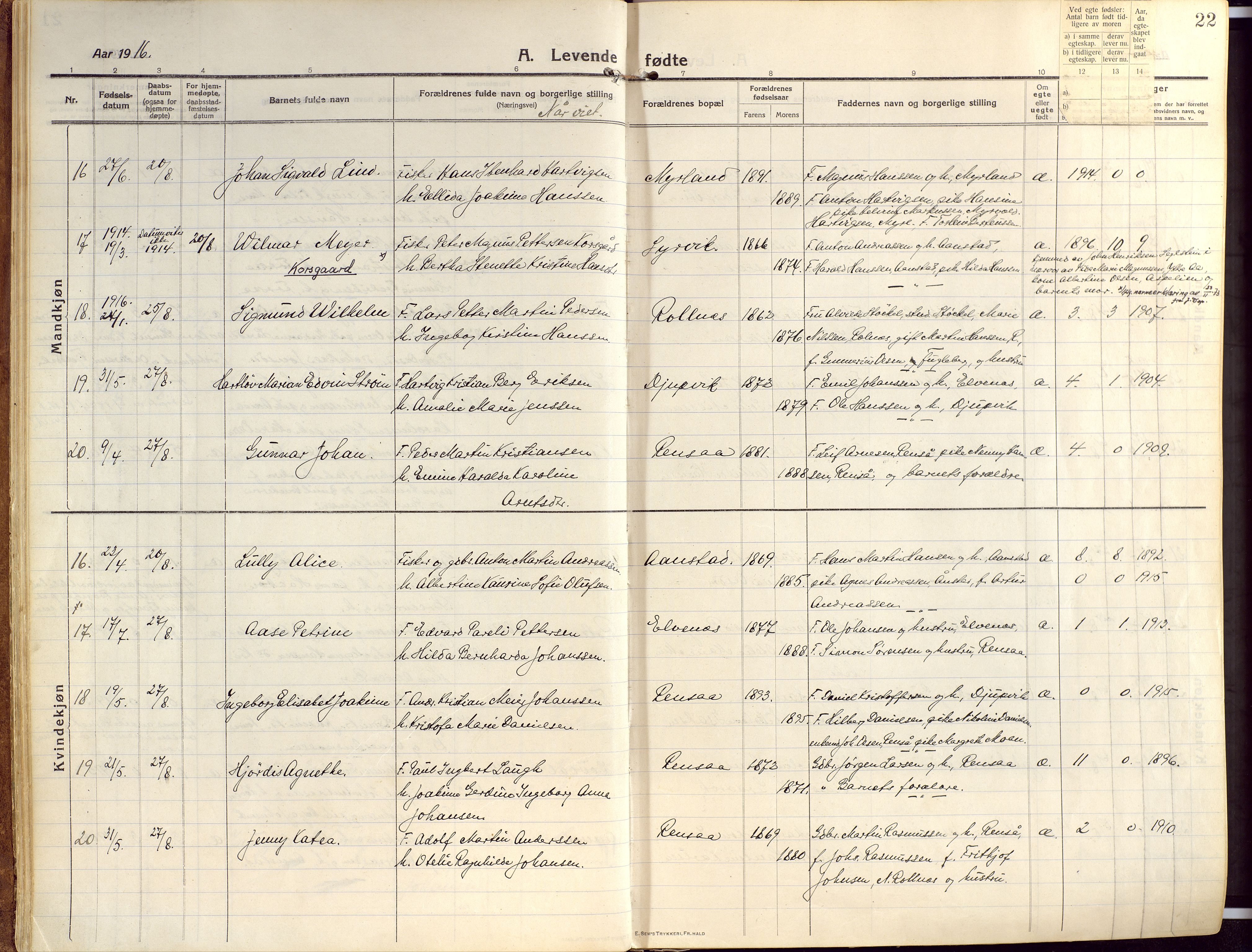 Ibestad sokneprestembete, AV/SATØ-S-0077/H/Ha/Haa/L0018kirke: Parish register (official) no. 18, 1915-1929, p. 22