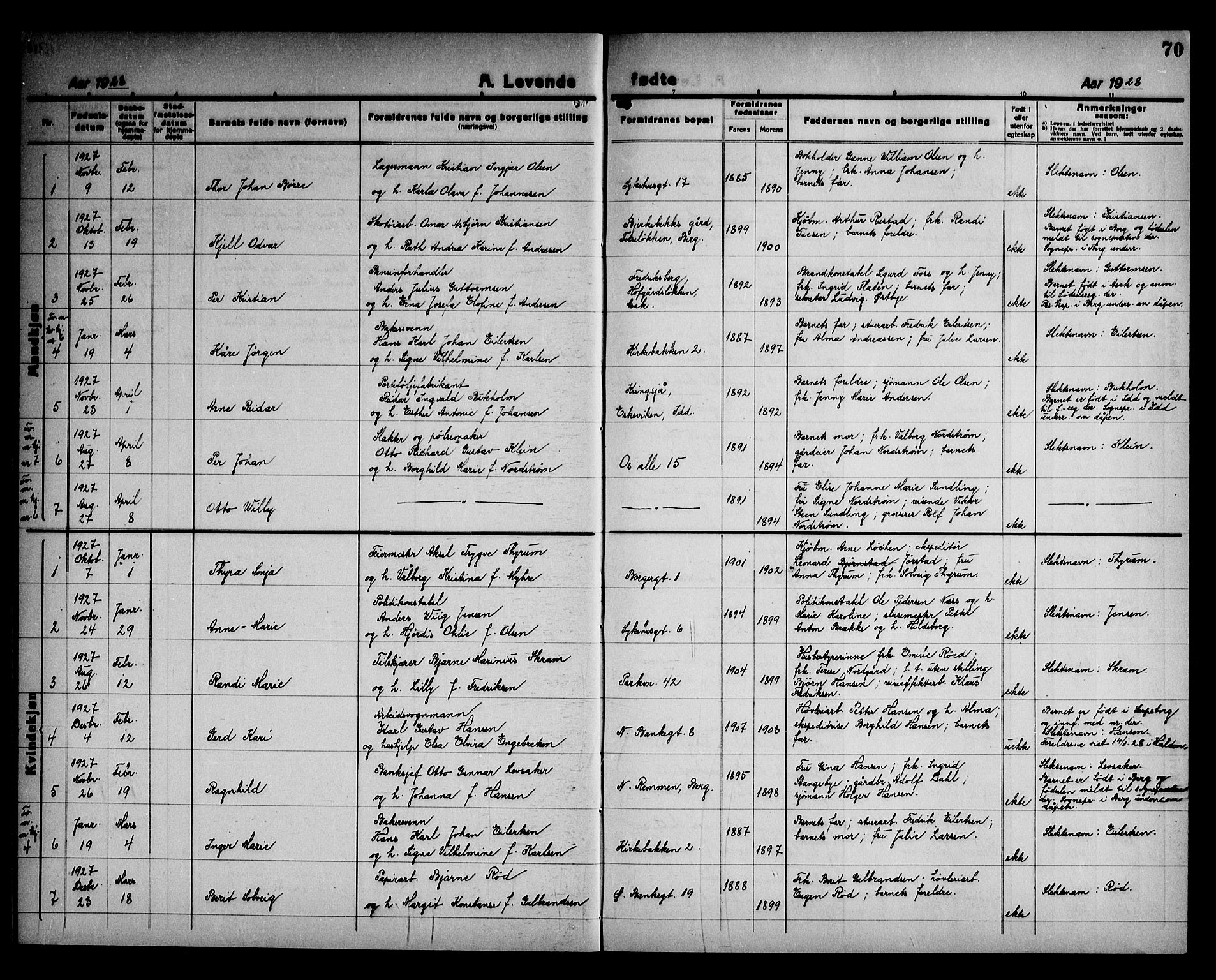 Halden prestekontor Kirkebøker, SAO/A-10909/G/Ga/L0012: Parish register (copy) no. 12, 1923-1946, p. 70