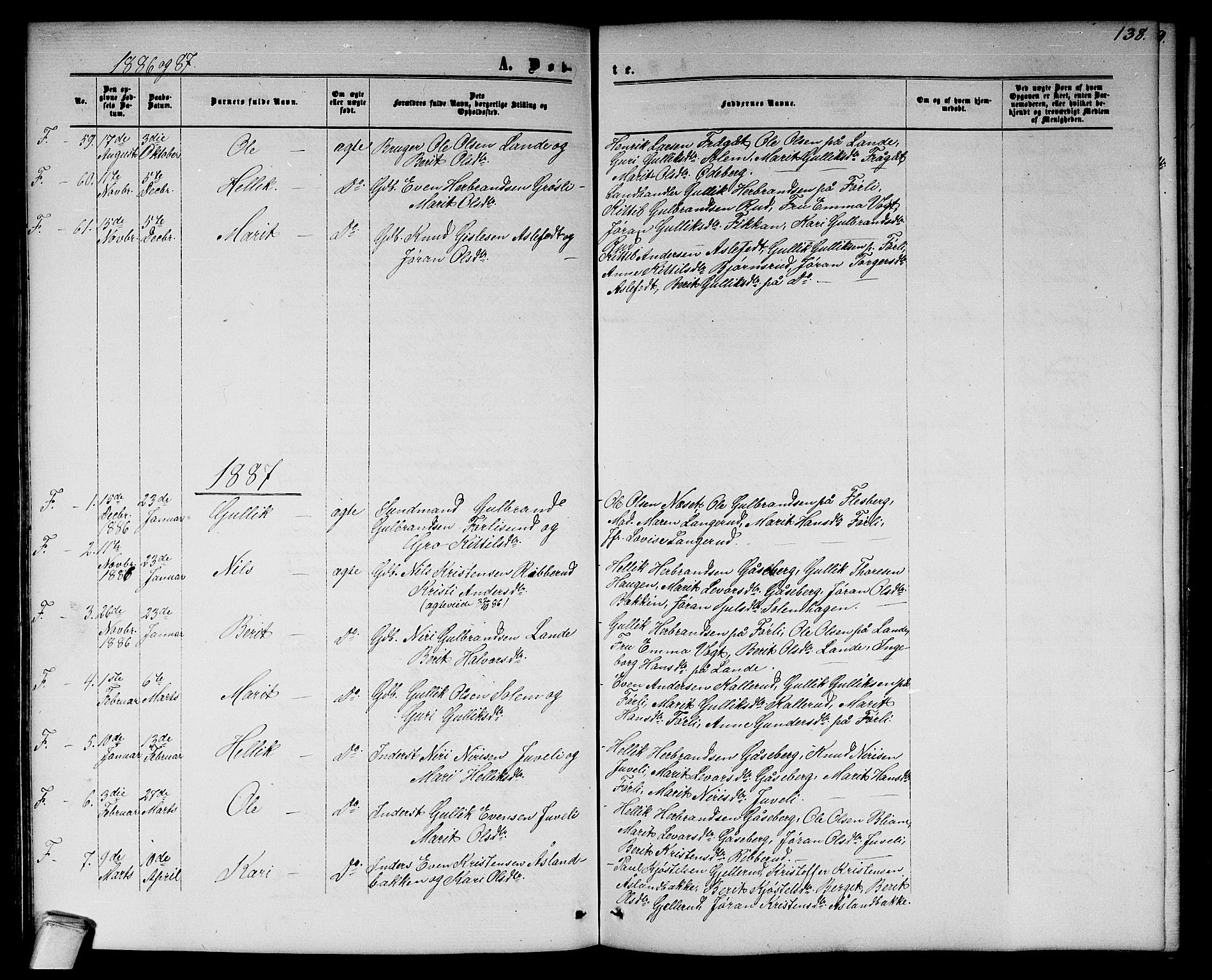 Flesberg kirkebøker, SAKO/A-18/G/Ga/L0003: Parish register (copy) no. I 3, 1861-1889, p. 138