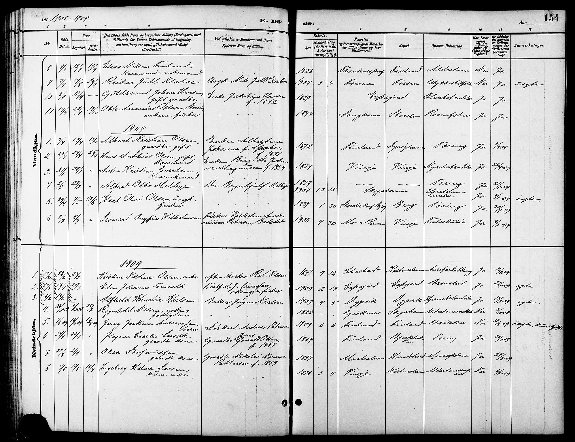 Tranøy sokneprestkontor, SATØ/S-1313/I/Ia/Iab/L0014klokker: Parish register (copy) no. 14, 1896-1918, p. 154