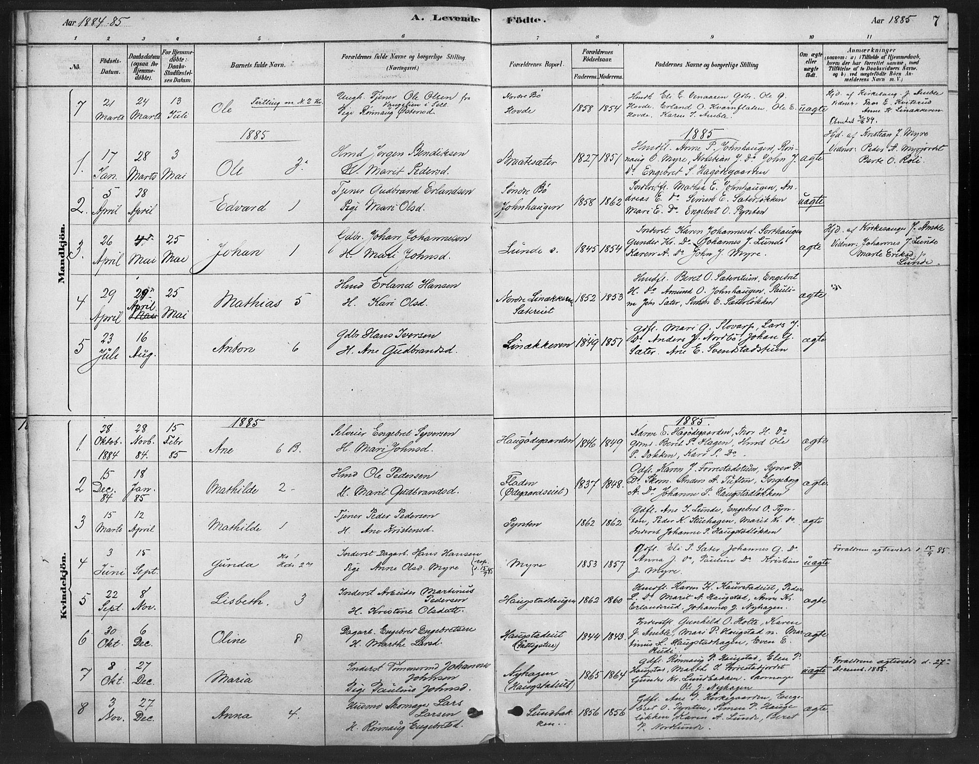 Ringebu prestekontor, SAH/PREST-082/H/Ha/Haa/L0010: Parish register (official) no. 10, 1878-1898, p. 7