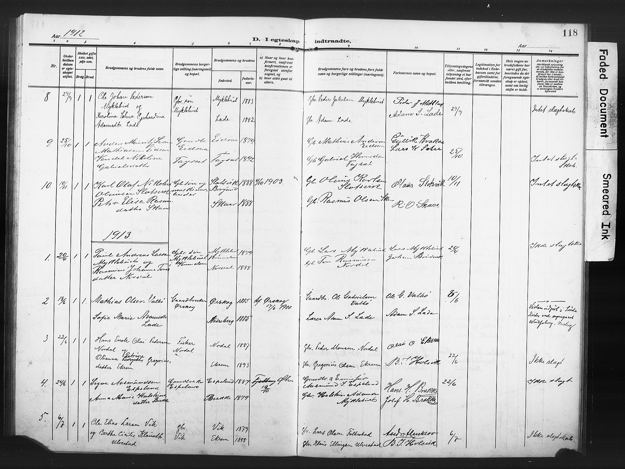 Ministerialprotokoller, klokkerbøker og fødselsregistre - Møre og Romsdal, AV/SAT-A-1454/502/L0028: Parish register (copy) no. 502C02, 1909-1932, p. 118