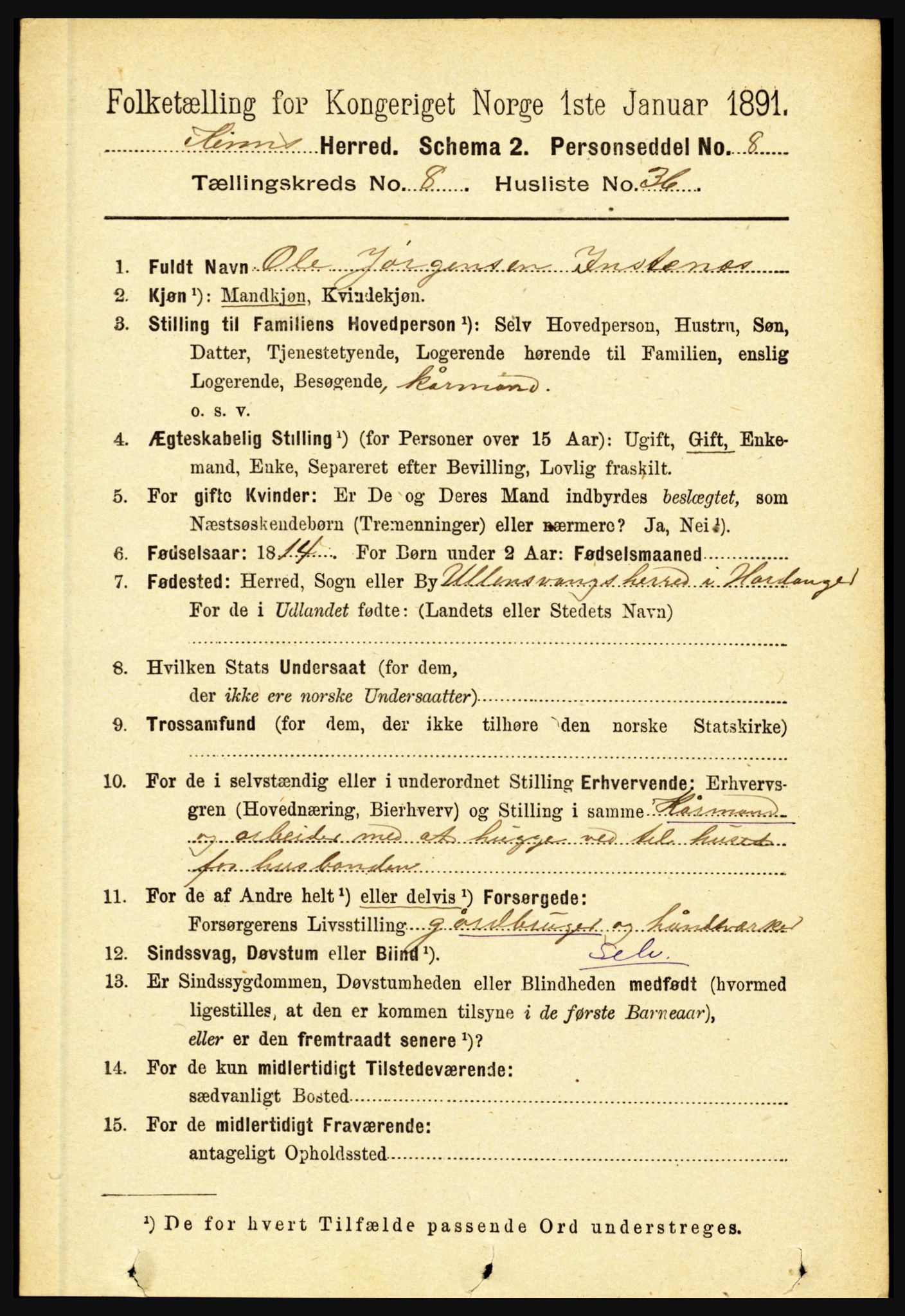 RA, 1891 census for 1437 Kinn, 1891, p. 3344