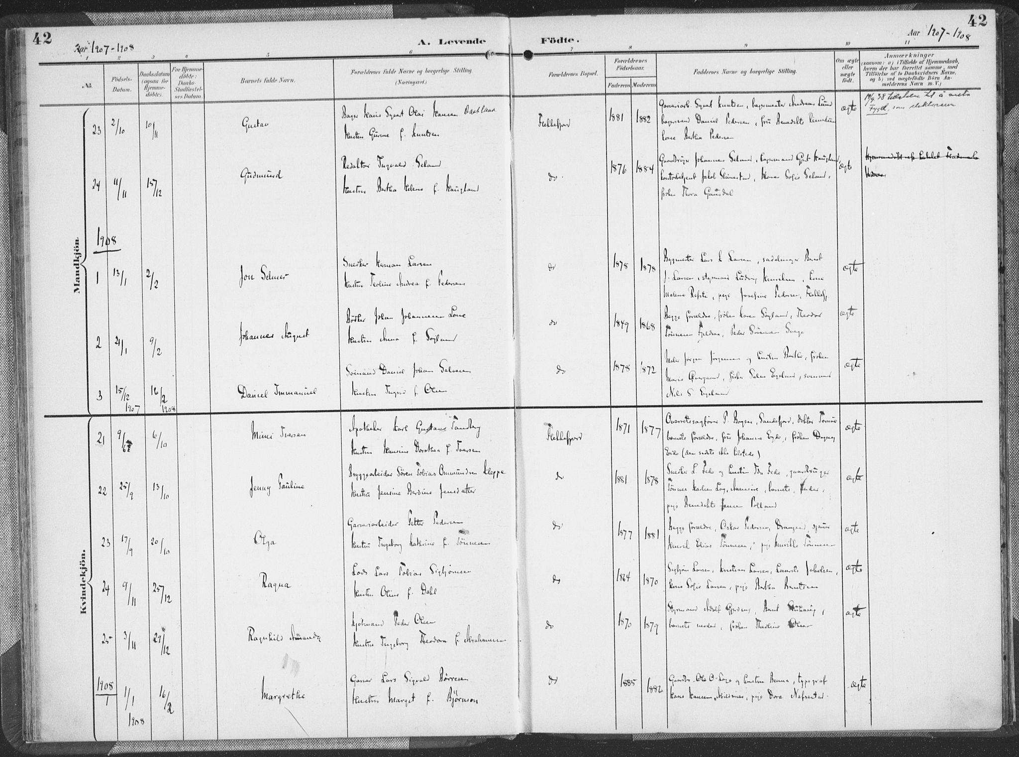 Flekkefjord sokneprestkontor, AV/SAK-1111-0012/F/Fa/Faa/L0002: Parish register (official) no. A 2, 1900-1912, p. 42