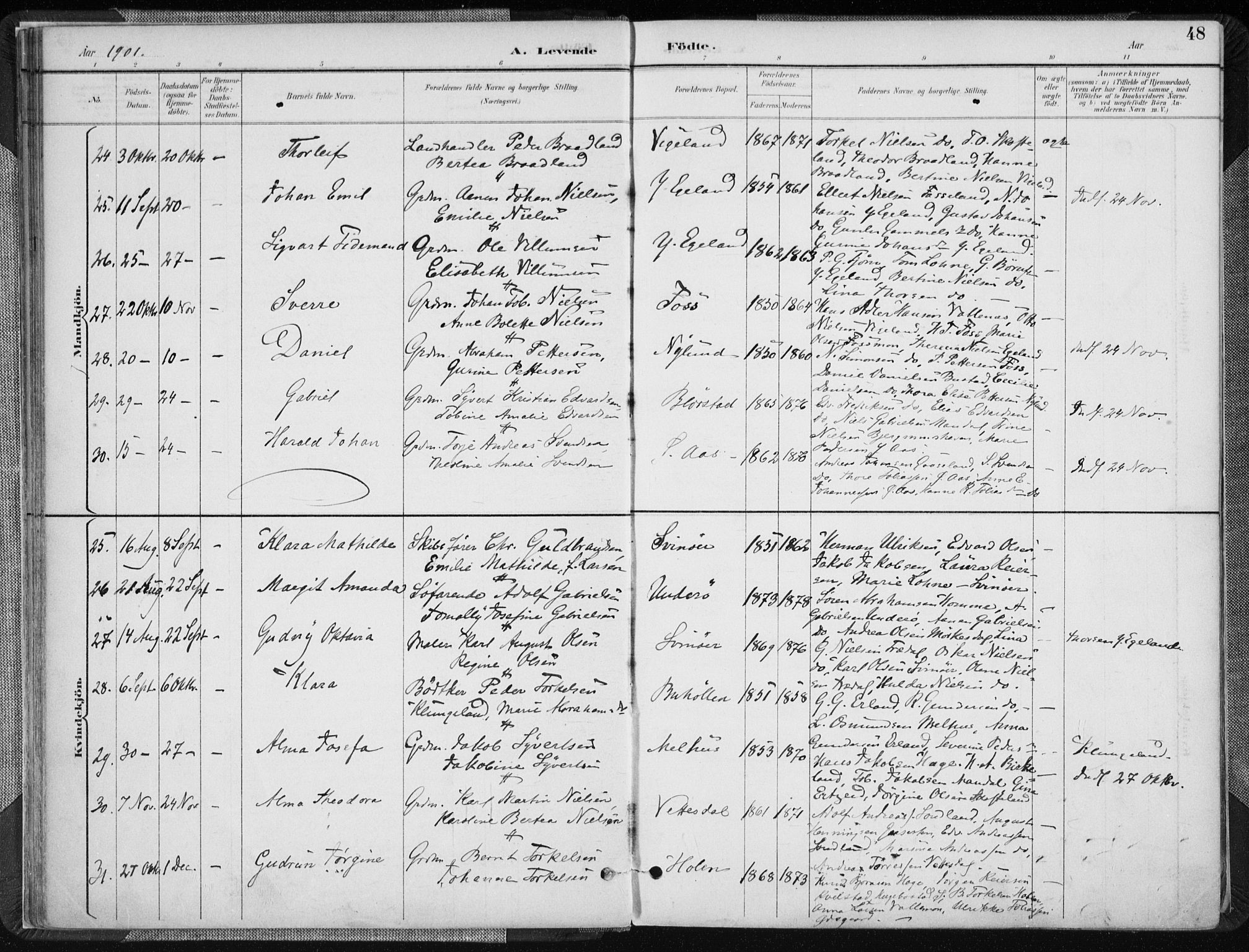 Sør-Audnedal sokneprestkontor, AV/SAK-1111-0039/F/Fa/Fab/L0010: Parish register (official) no. A 10, 1892-1913, p. 48