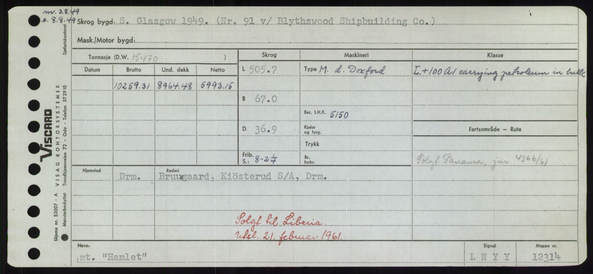 Sjøfartsdirektoratet med forløpere, Skipsmålingen, RA/S-1627/H/Hd/L0014: Fartøy, H-Havl, p. 165