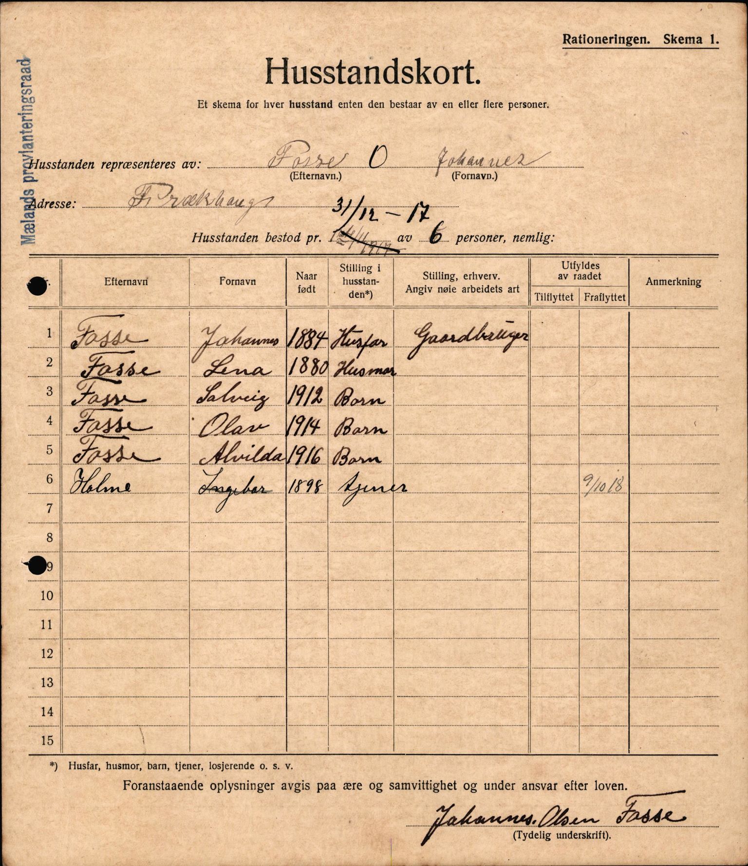 IKAH, Meland kommune, Provianteringsrådet, Husstander per 01.11.1917, 1917-1918, p. 224