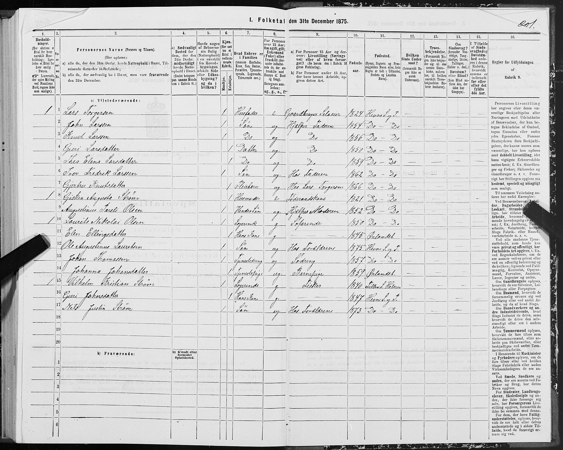 SAT, 1875 census for 1612P Hemne, 1875, p. 4301