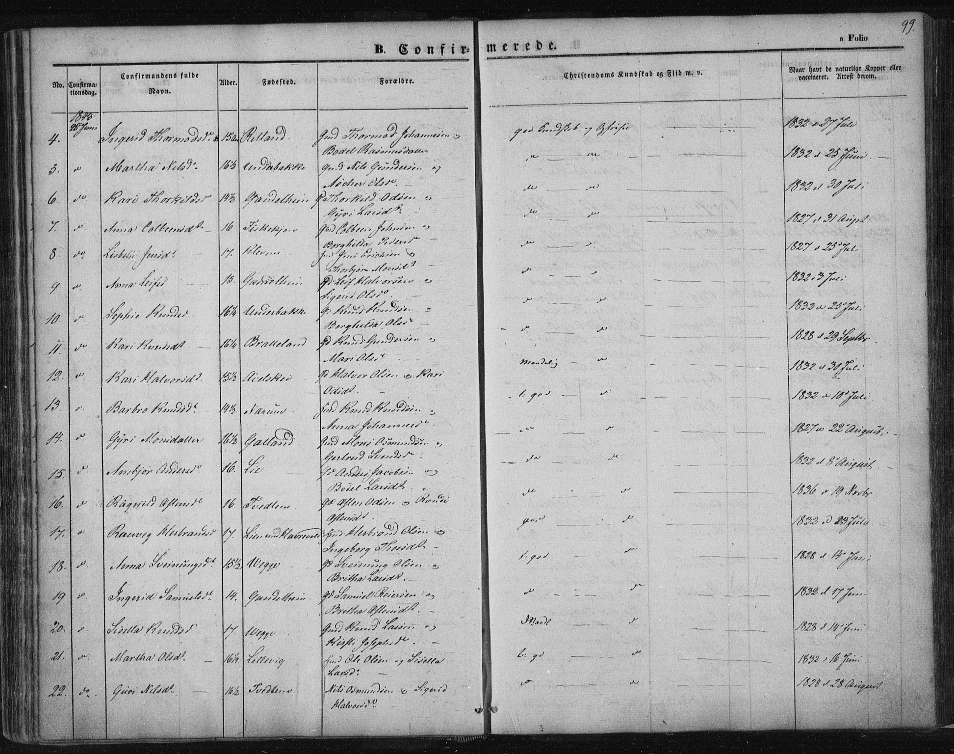 Suldal sokneprestkontor, AV/SAST-A-101845/01/IV/L0008: Parish register (official) no. A 8, 1836-1853, p. 99