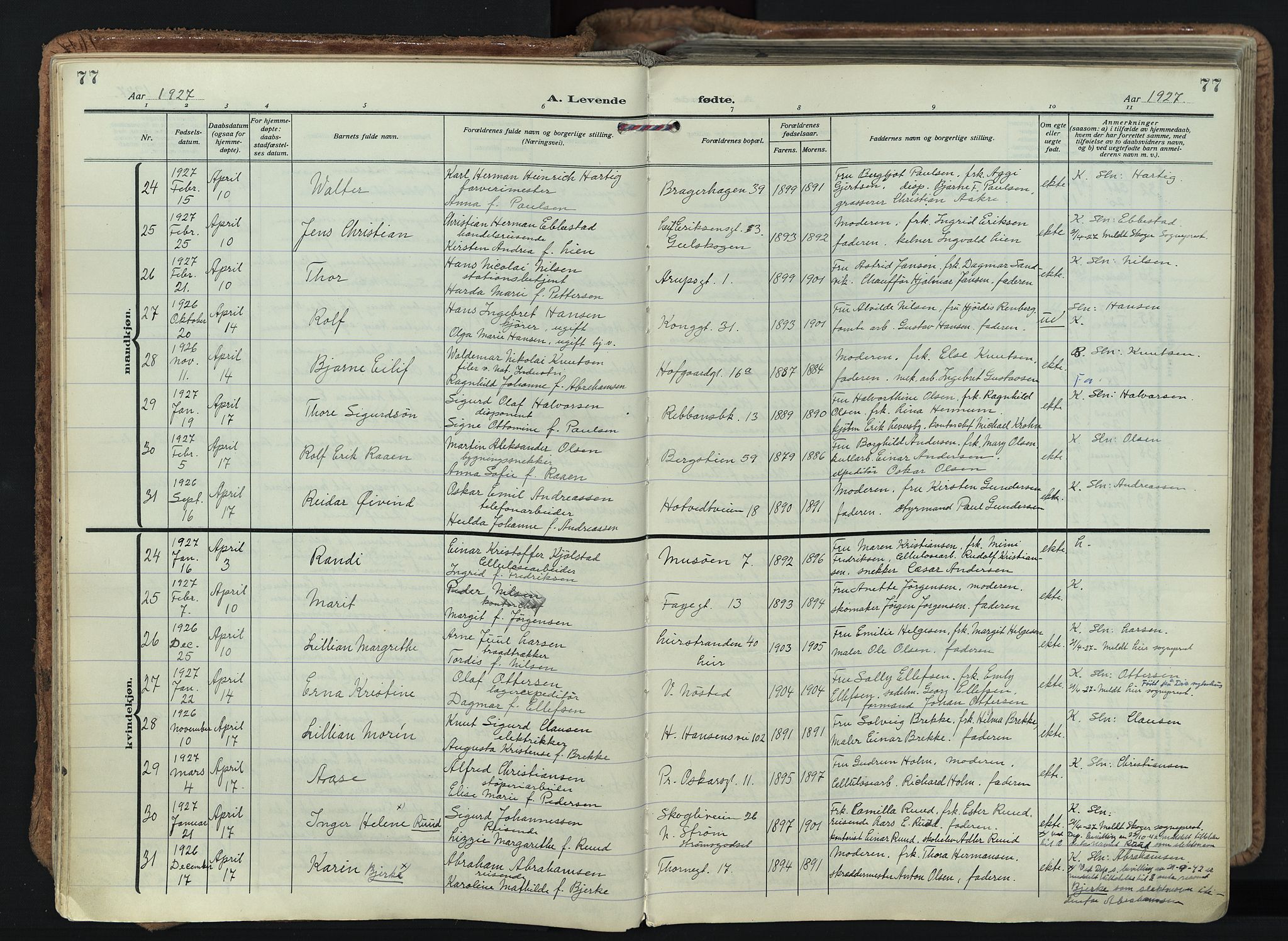 Bragernes kirkebøker, AV/SAKO-A-6/F/Fb/L0011: Parish register (official) no. II 11, 1922-1945, p. 77