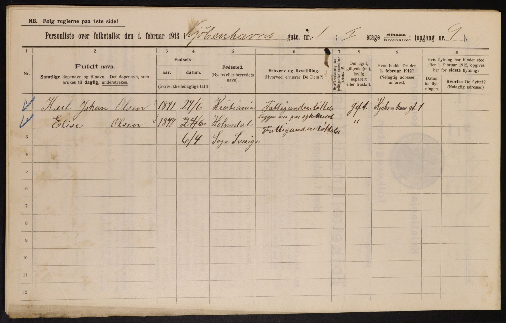 OBA, Municipal Census 1913 for Kristiania, 1913, p. 54733