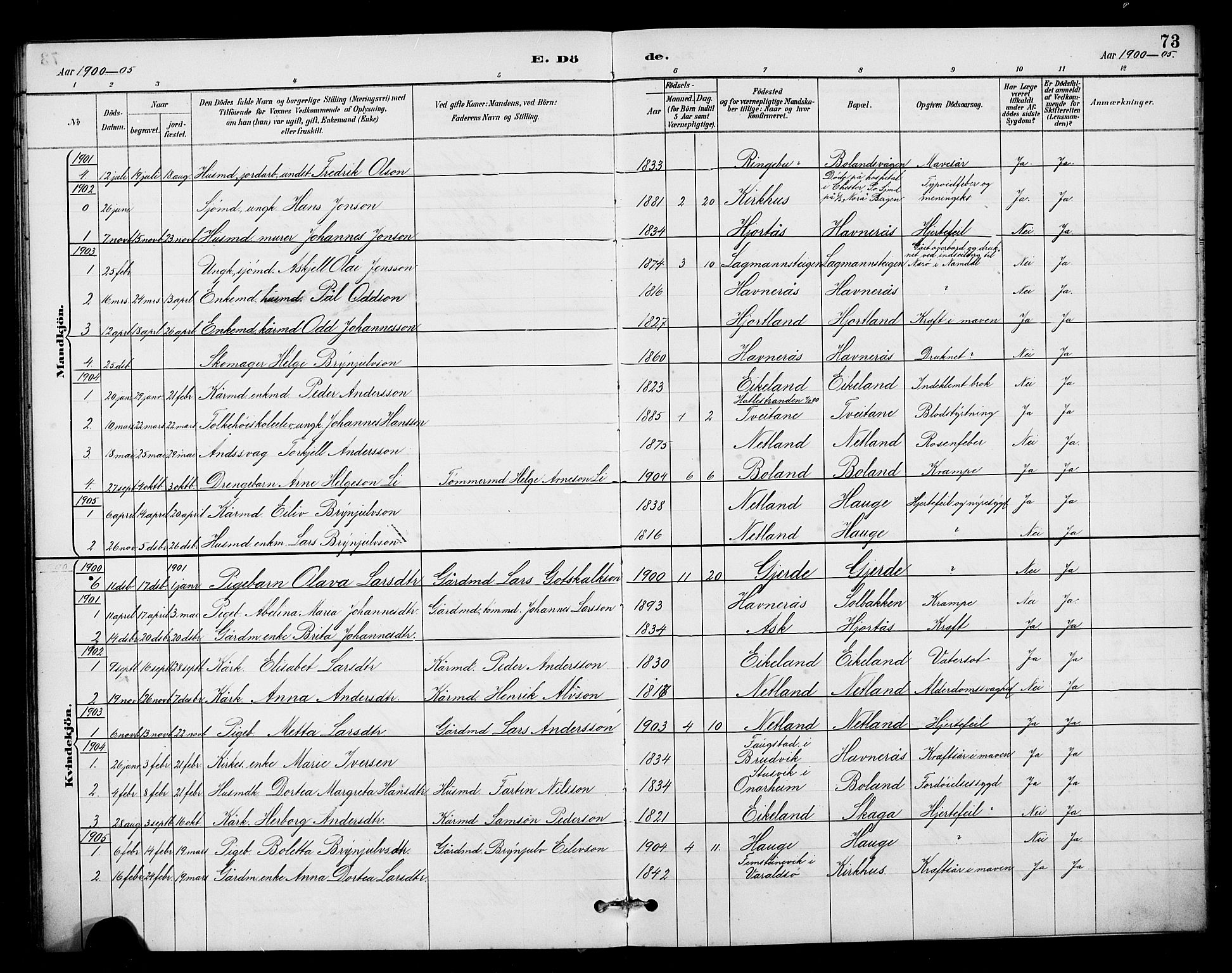 Kvinnherad sokneprestembete, AV/SAB-A-76401/H/Hab: Parish register (copy) no. B 1, 1885-1925, p. 73