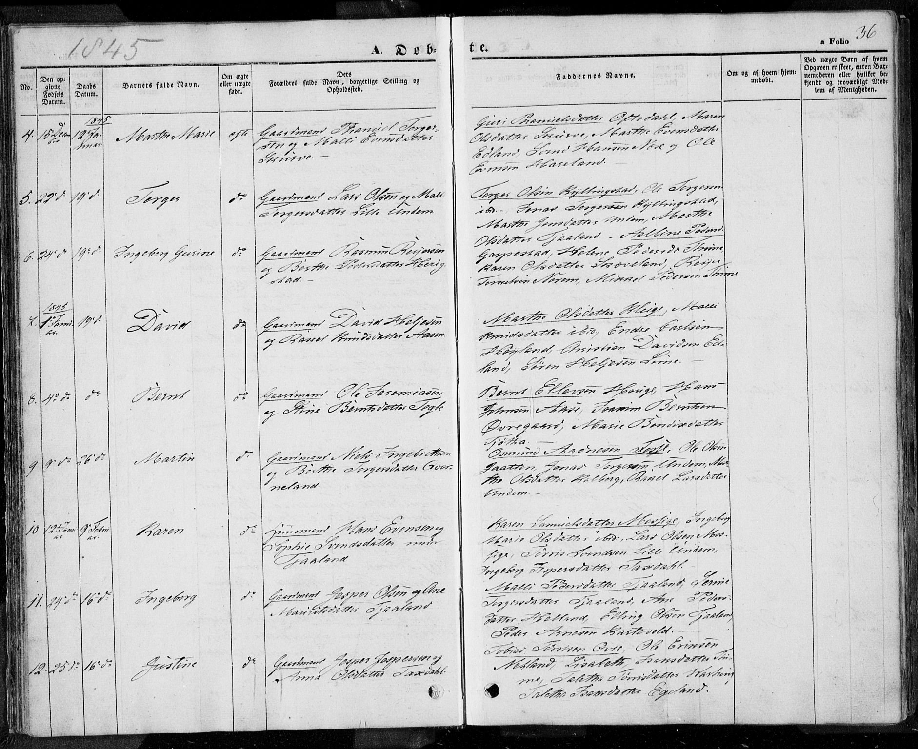 Lye sokneprestkontor, AV/SAST-A-101794/001/30BA/L0005: Parish register (official) no. A 5.1, 1842-1855, p. 36