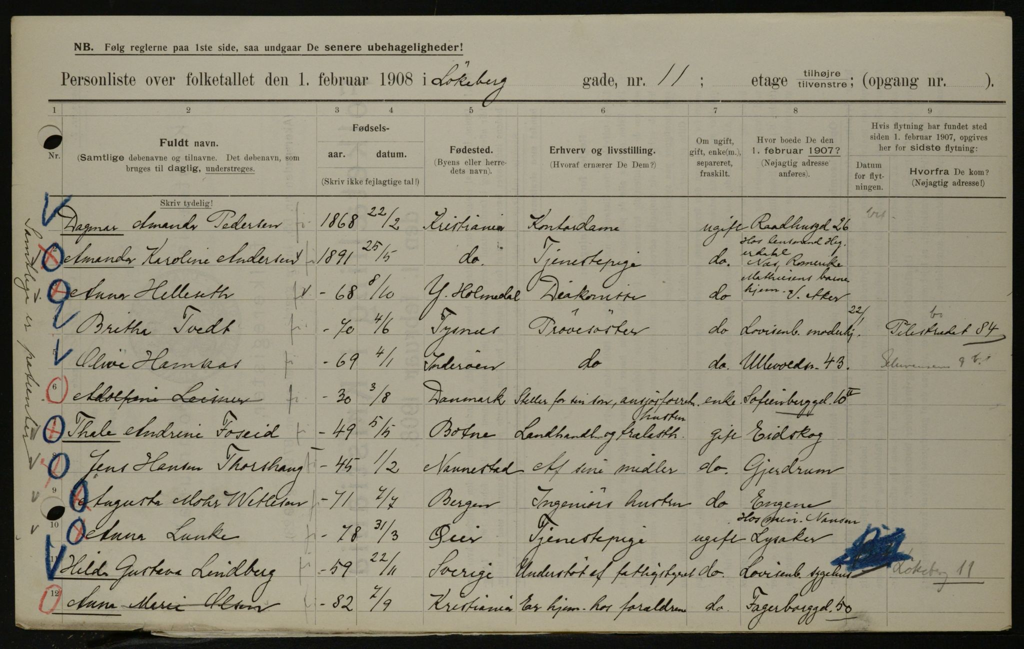 OBA, Municipal Census 1908 for Kristiania, 1908, p. 52493