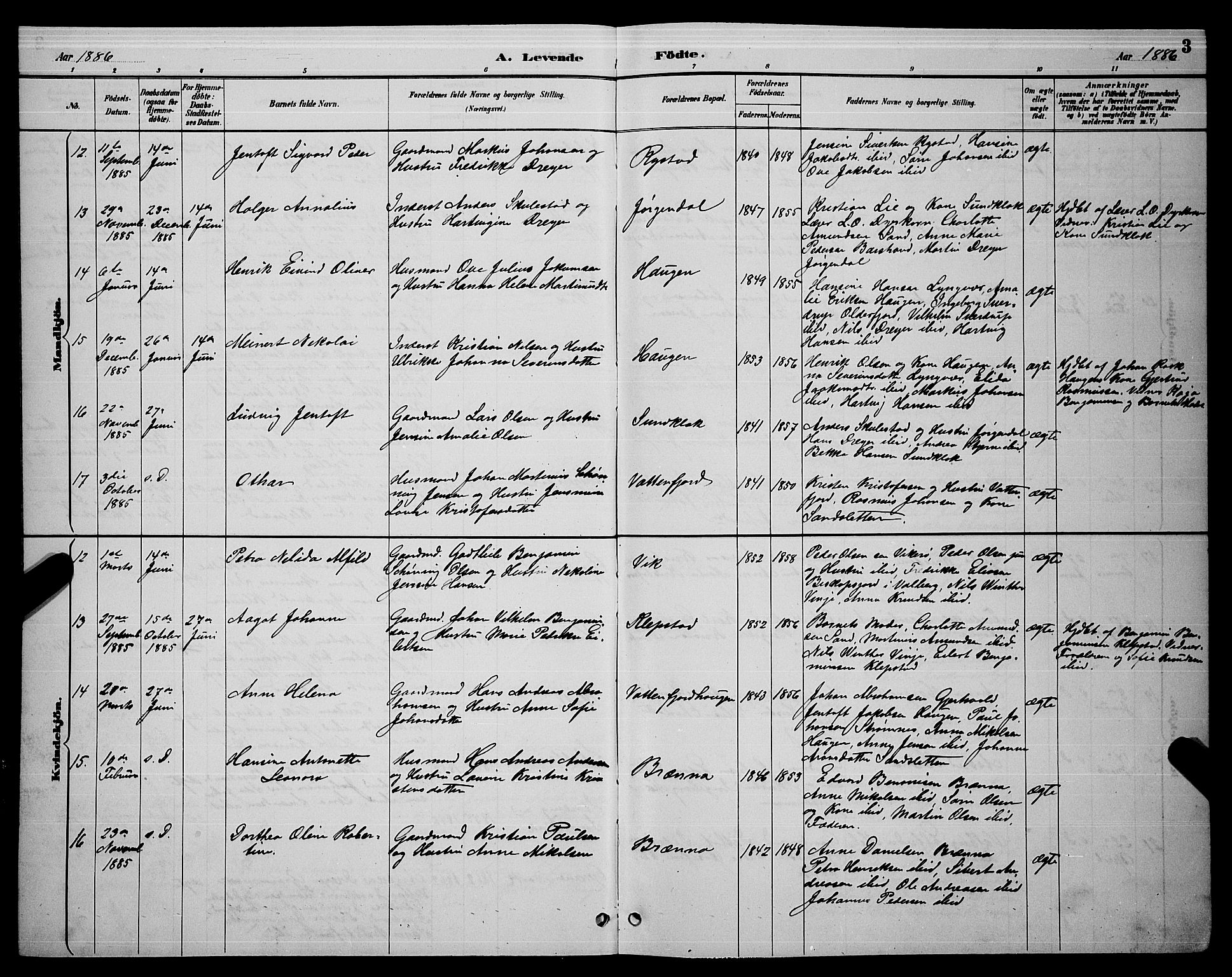 Ministerialprotokoller, klokkerbøker og fødselsregistre - Nordland, AV/SAT-A-1459/876/L1104: Parish register (copy) no. 876C03, 1886-1896, p. 3