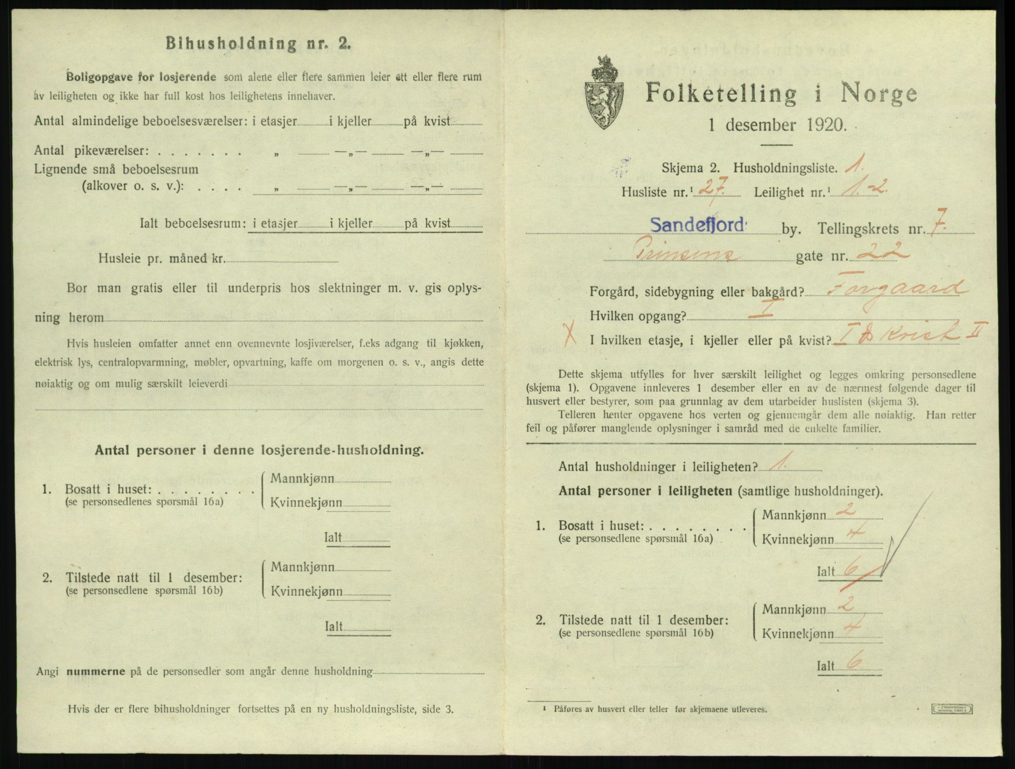 SAKO, 1920 census for Sandefjord, 1920, p. 3046