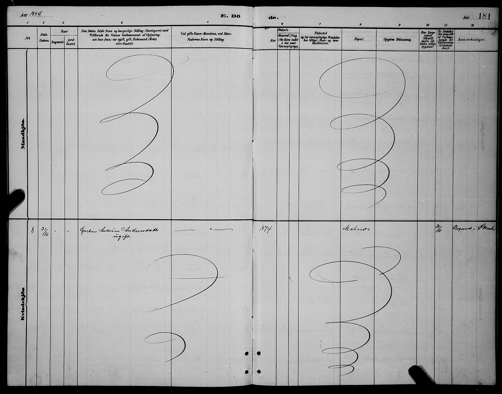 Ministerialprotokoller, klokkerbøker og fødselsregistre - Nordland, AV/SAT-A-1459/892/L1325: Parish register (copy) no. 892C02, 1878-1896, p. 181