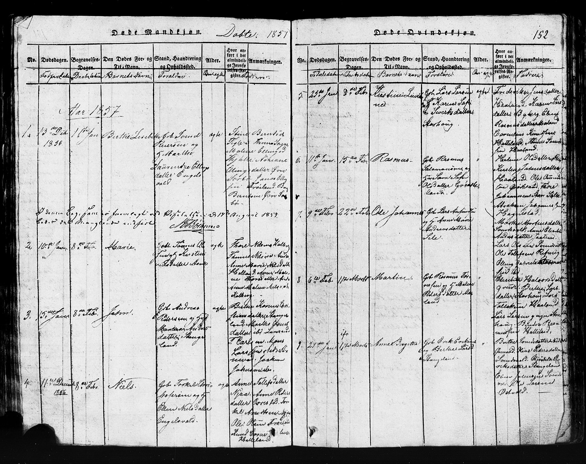 Klepp sokneprestkontor, SAST/A-101803/001/3/30BB/L0001: Parish register (copy) no.  B 1, 1816-1859, p. 152