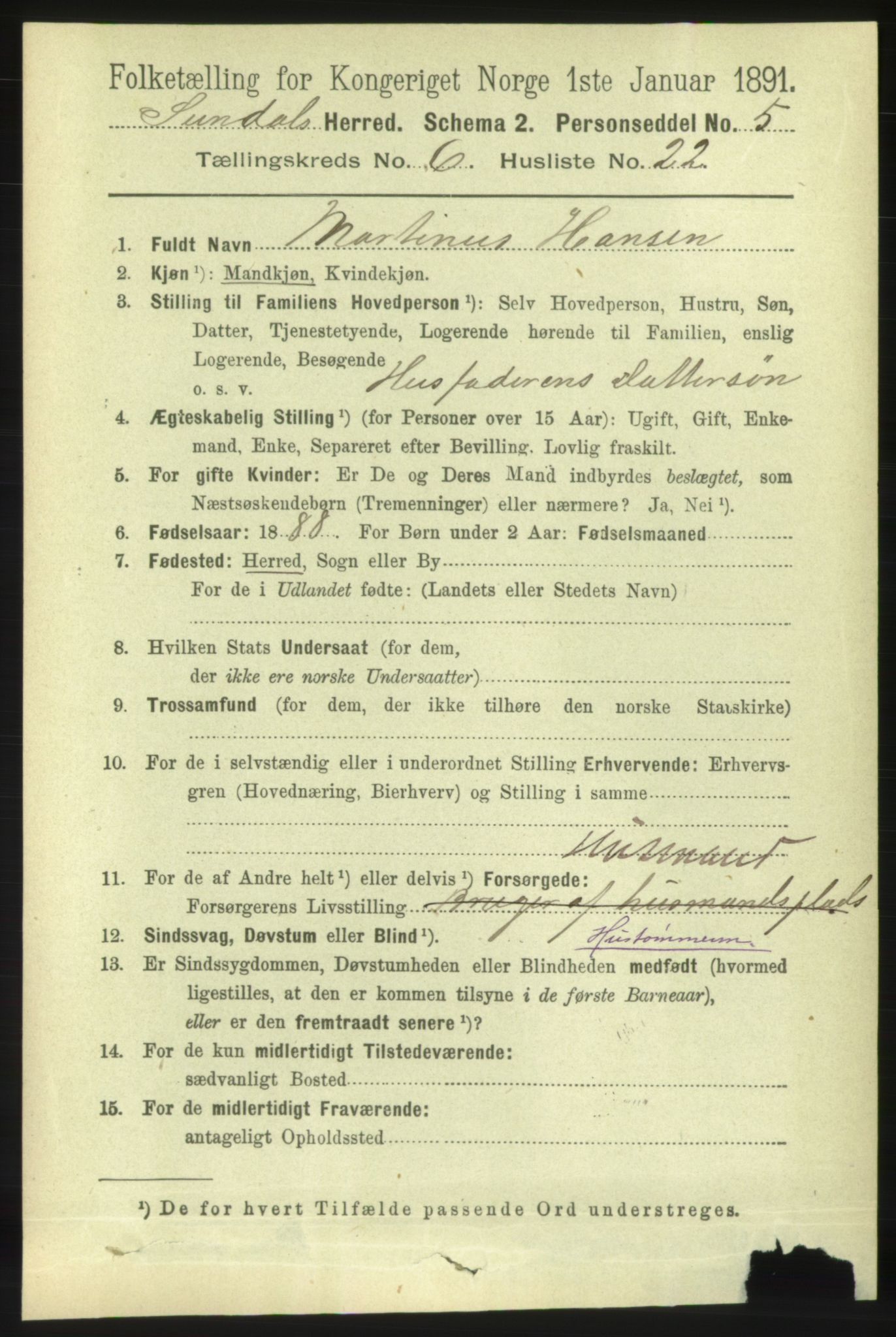 RA, 1891 census for 1563 Sunndal, 1891, p. 1741