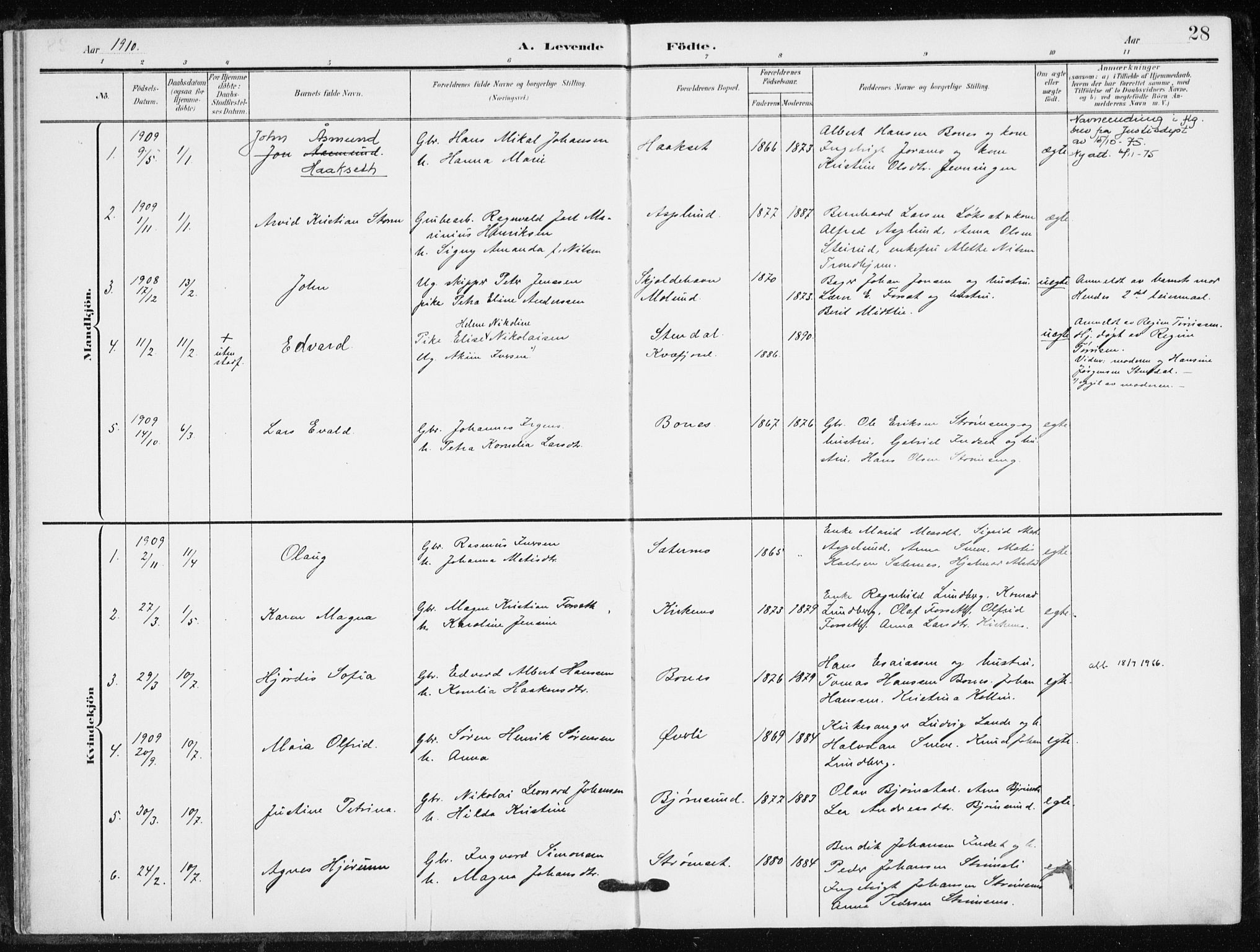 Målselv sokneprestembete, SATØ/S-1311/G/Ga/Gaa/L0013kirke: Parish register (official) no. 13, 1903-1919, p. 28
