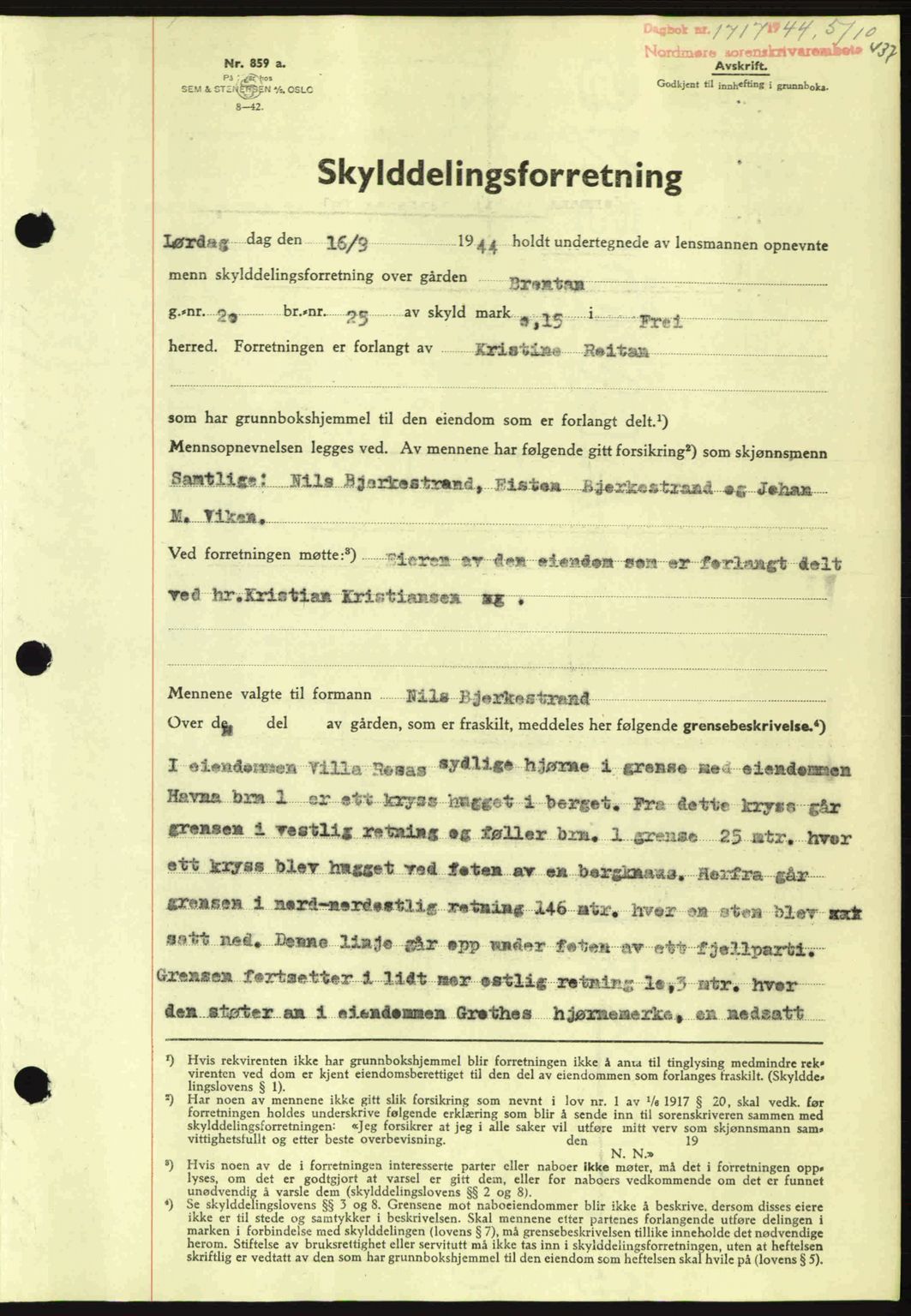 Nordmøre sorenskriveri, AV/SAT-A-4132/1/2/2Ca: Mortgage book no. A98, 1944-1944, Diary no: : 1717/1944