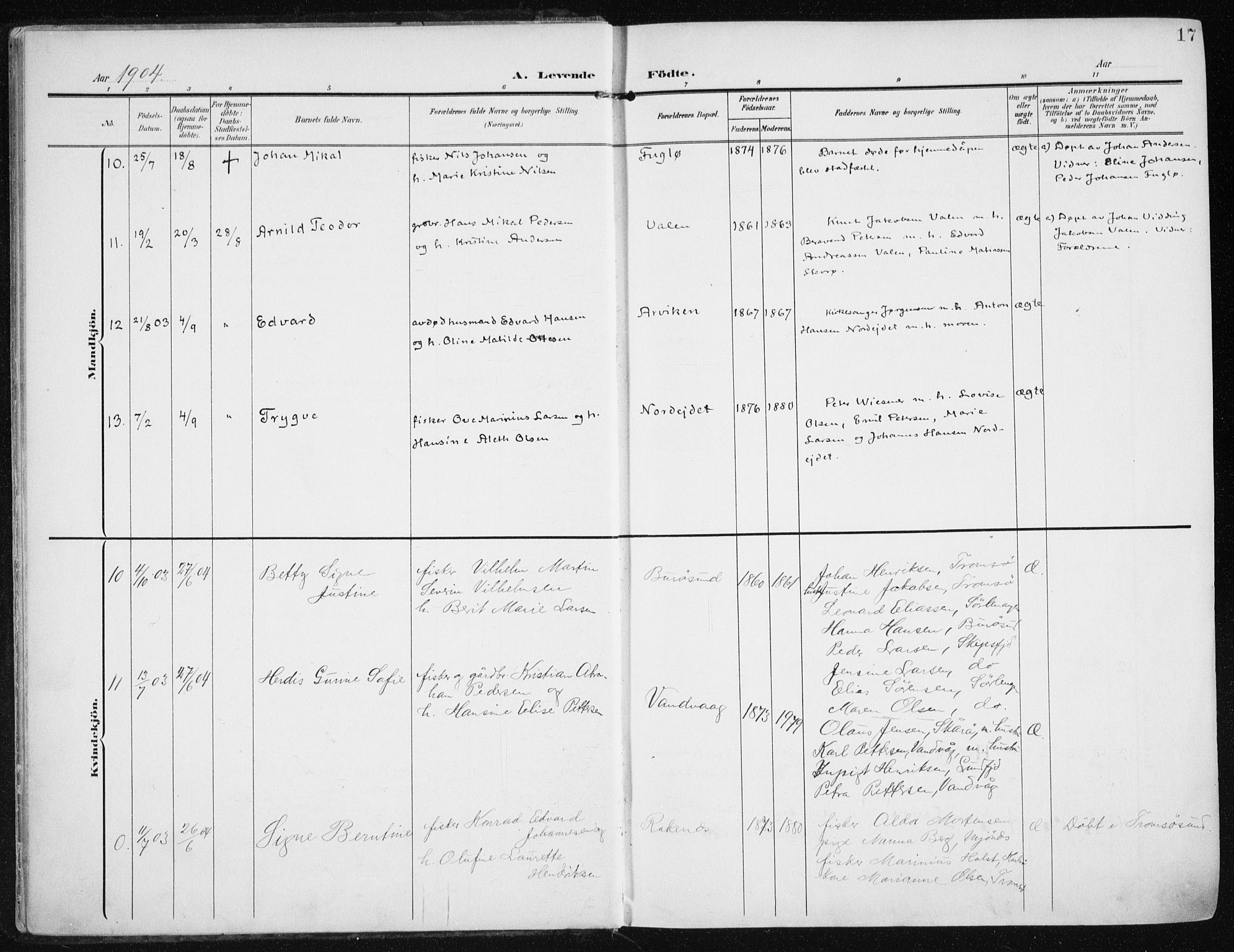 Karlsøy sokneprestembete, SATØ/S-1299/H/Ha/Haa/L0014kirke: Parish register (official) no. 14, 1903-1917, p. 17