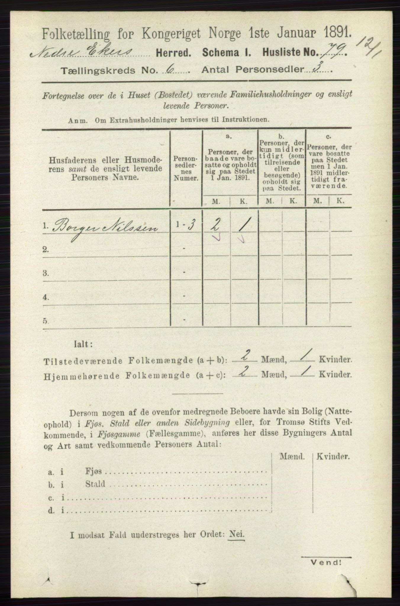 RA, 1891 census for 0625 Nedre Eiker, 1891, p. 2883