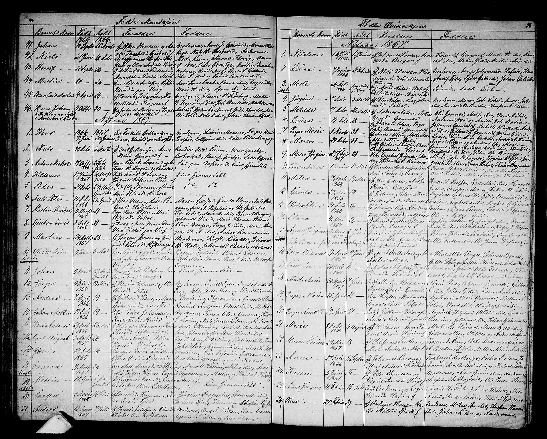 Hole kirkebøker, AV/SAKO-A-228/G/Ga/L0002: Parish register (copy) no. I 2, 1842-1878, p. 58