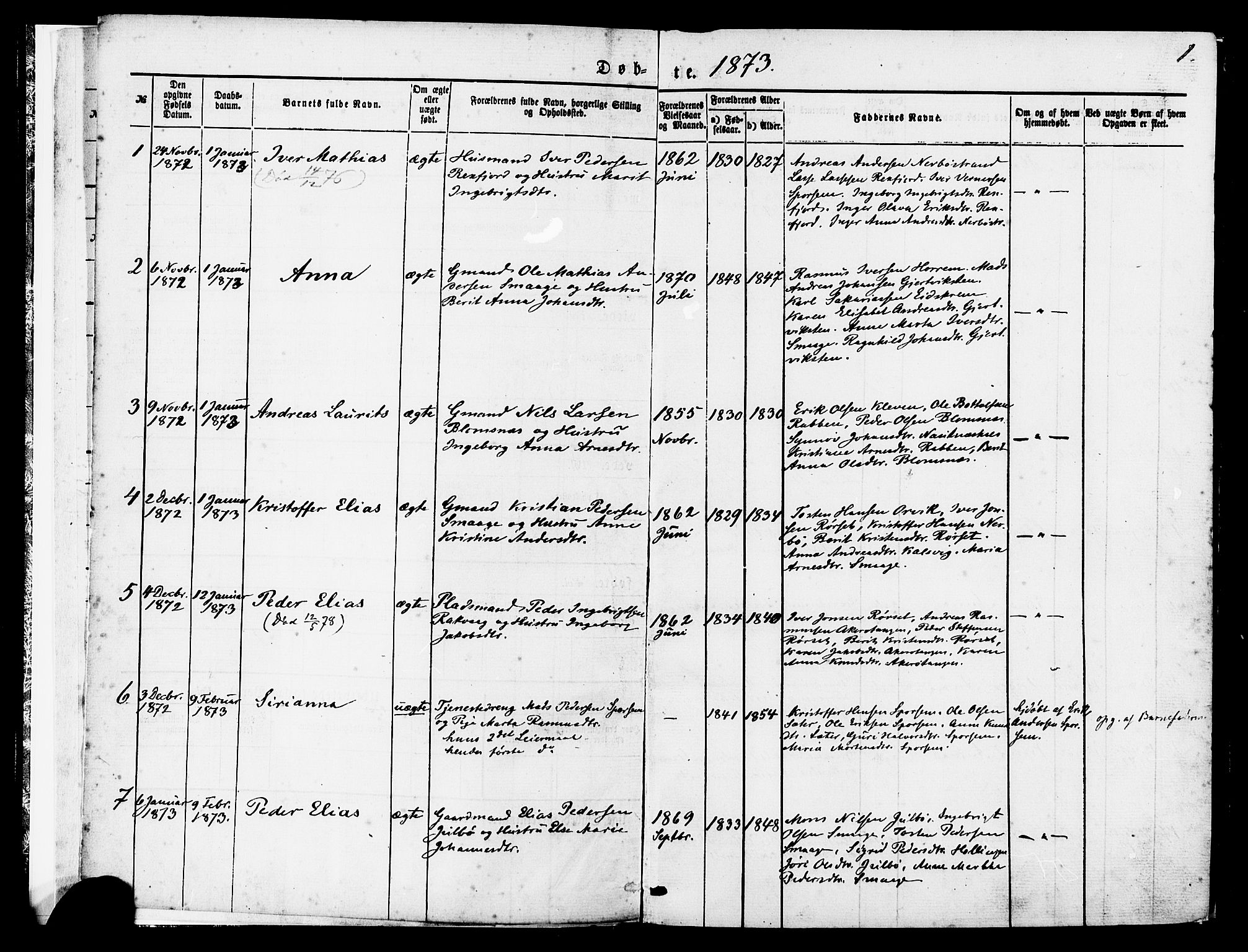 Ministerialprotokoller, klokkerbøker og fødselsregistre - Møre og Romsdal, SAT/A-1454/560/L0720: Parish register (official) no. 560A04, 1873-1878, p. 1