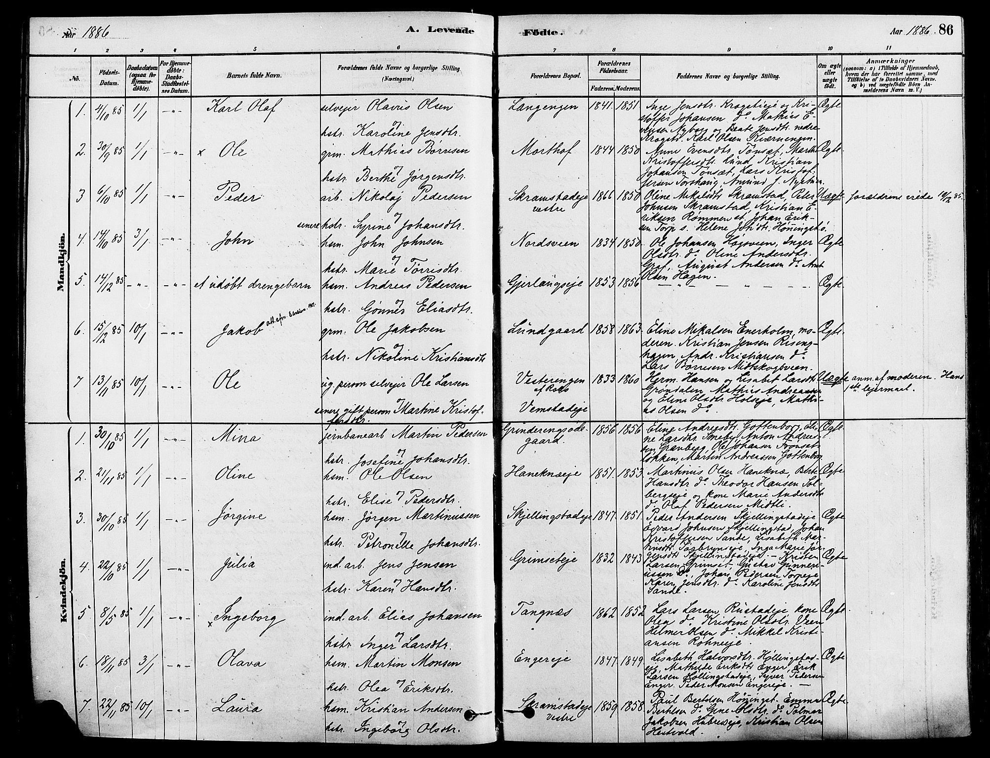 Løten prestekontor, AV/SAH-PREST-022/K/Ka/L0009: Parish register (official) no. 9, 1878-1891, p. 86