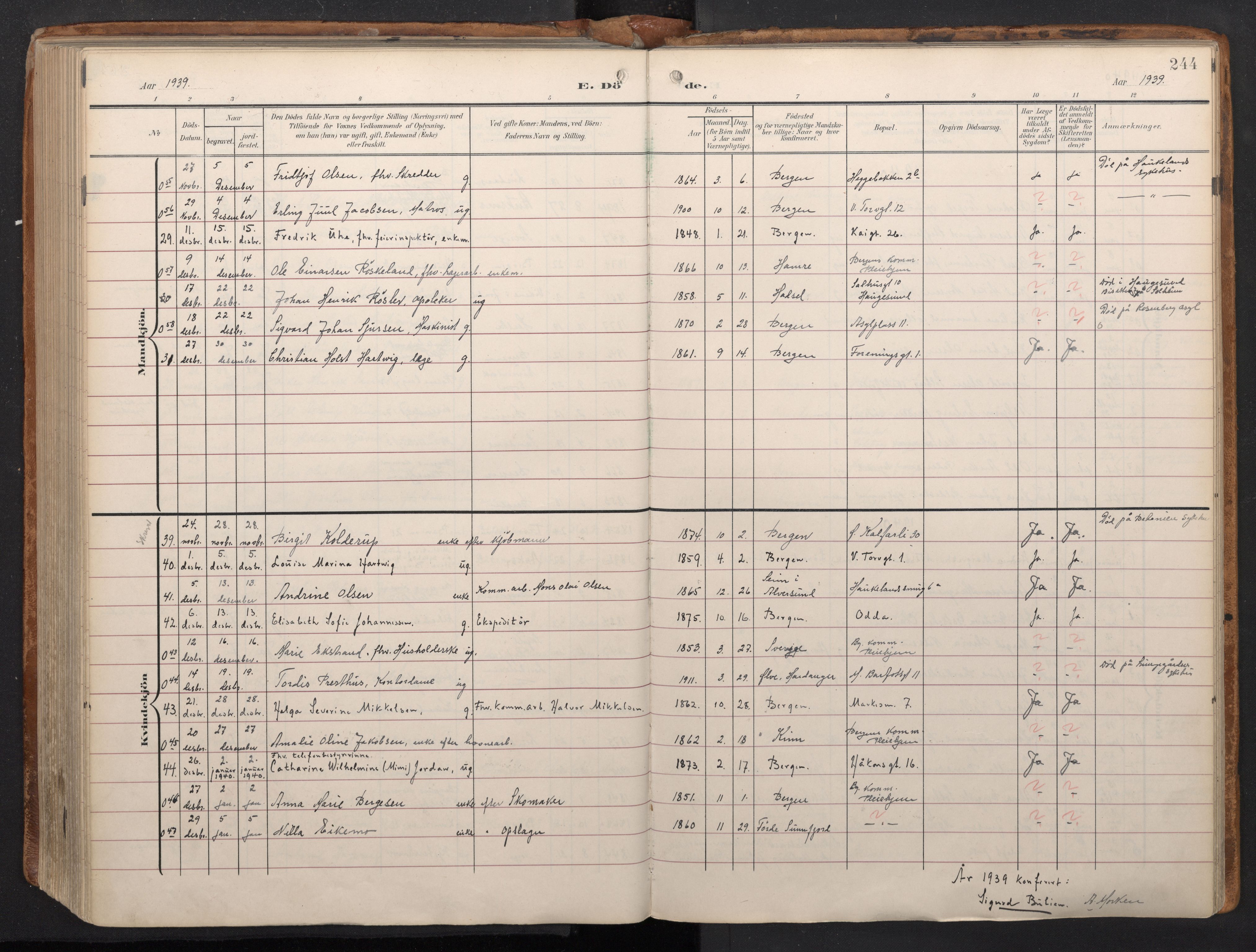 Domkirken sokneprestembete, AV/SAB-A-74801/H/Haa/L0044: Parish register (official) no. E 6, 1904-1946, p. 243b-244a