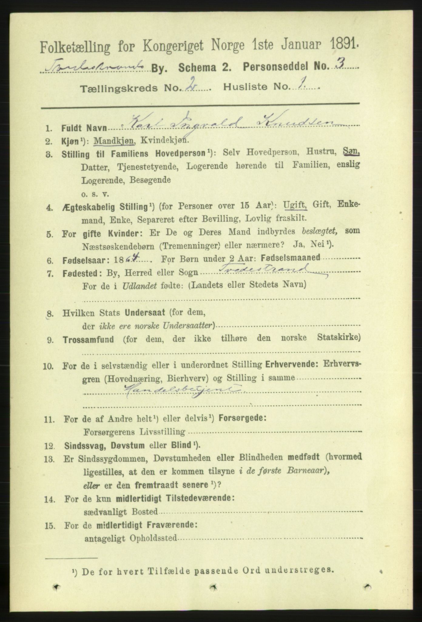 RA, 1891 census for 0902 Tvedestrand, 1891, p. 1358