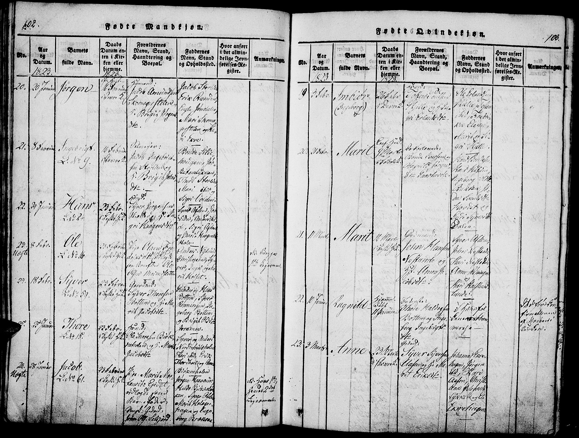 Lesja prestekontor, AV/SAH-PREST-068/H/Ha/Haa/L0004: Parish register (official) no. 4, 1820-1829, p. 102-103