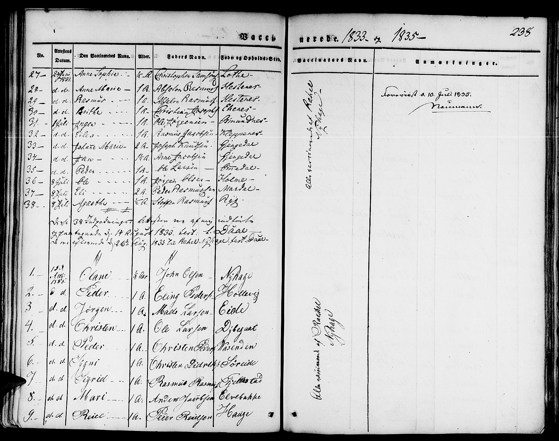 Gloppen sokneprestembete, AV/SAB-A-80101/H/Haa/Haaa/L0007: Parish register (official) no. A 7, 1827-1837, p. 238