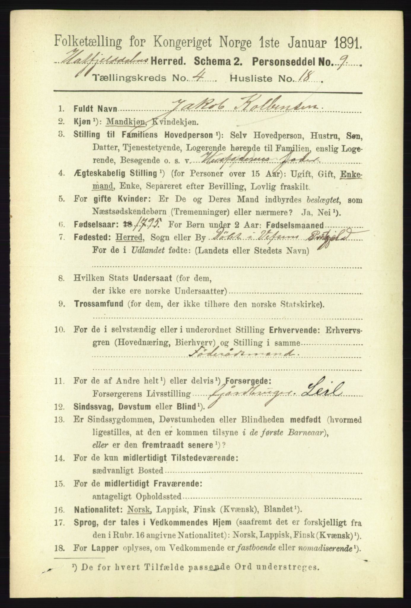 RA, 1891 census for 1826 Hattfjelldal, 1891, p. 1095