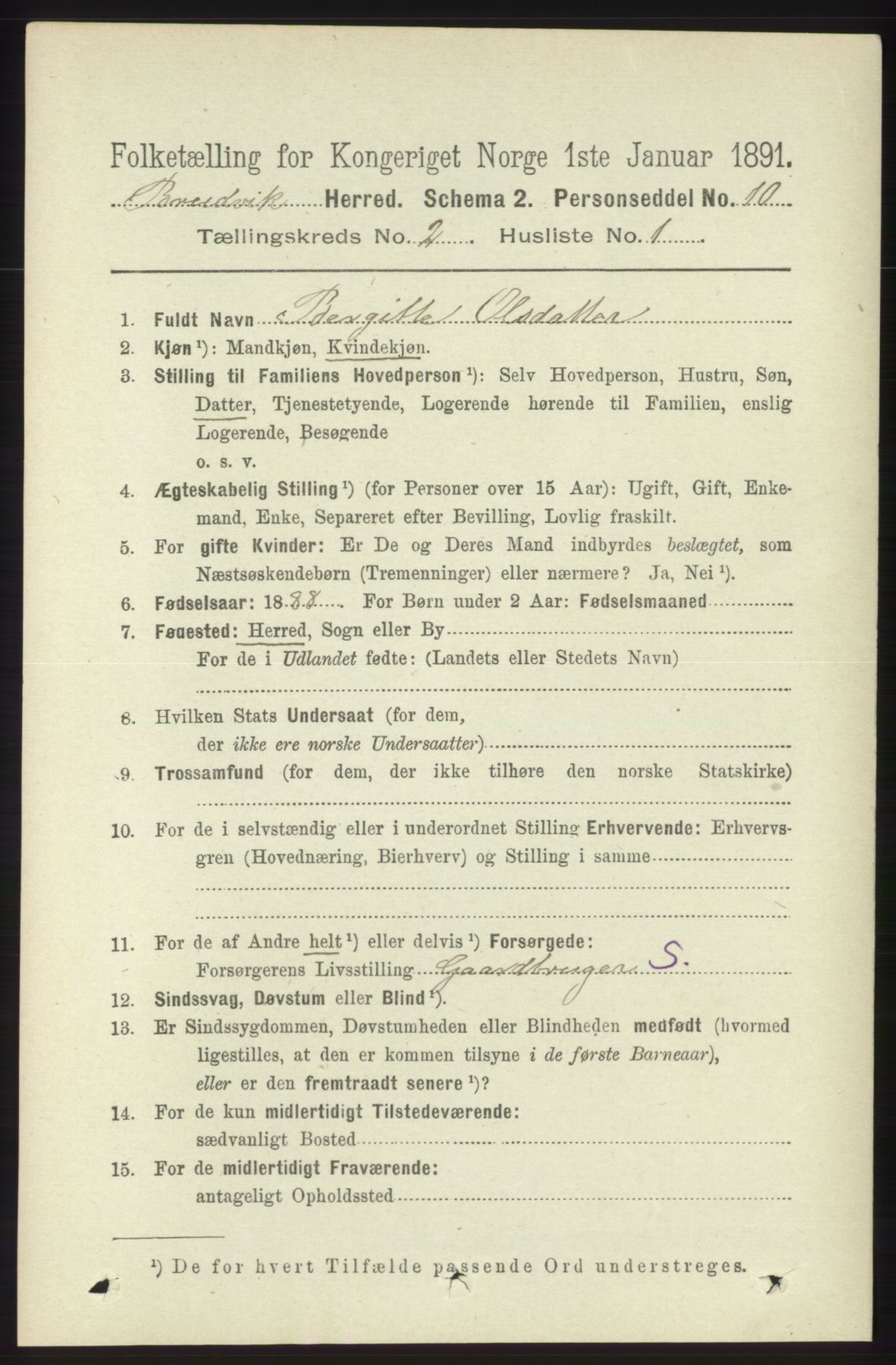 RA, 1891 census for 1251 Bruvik, 1891, p. 442