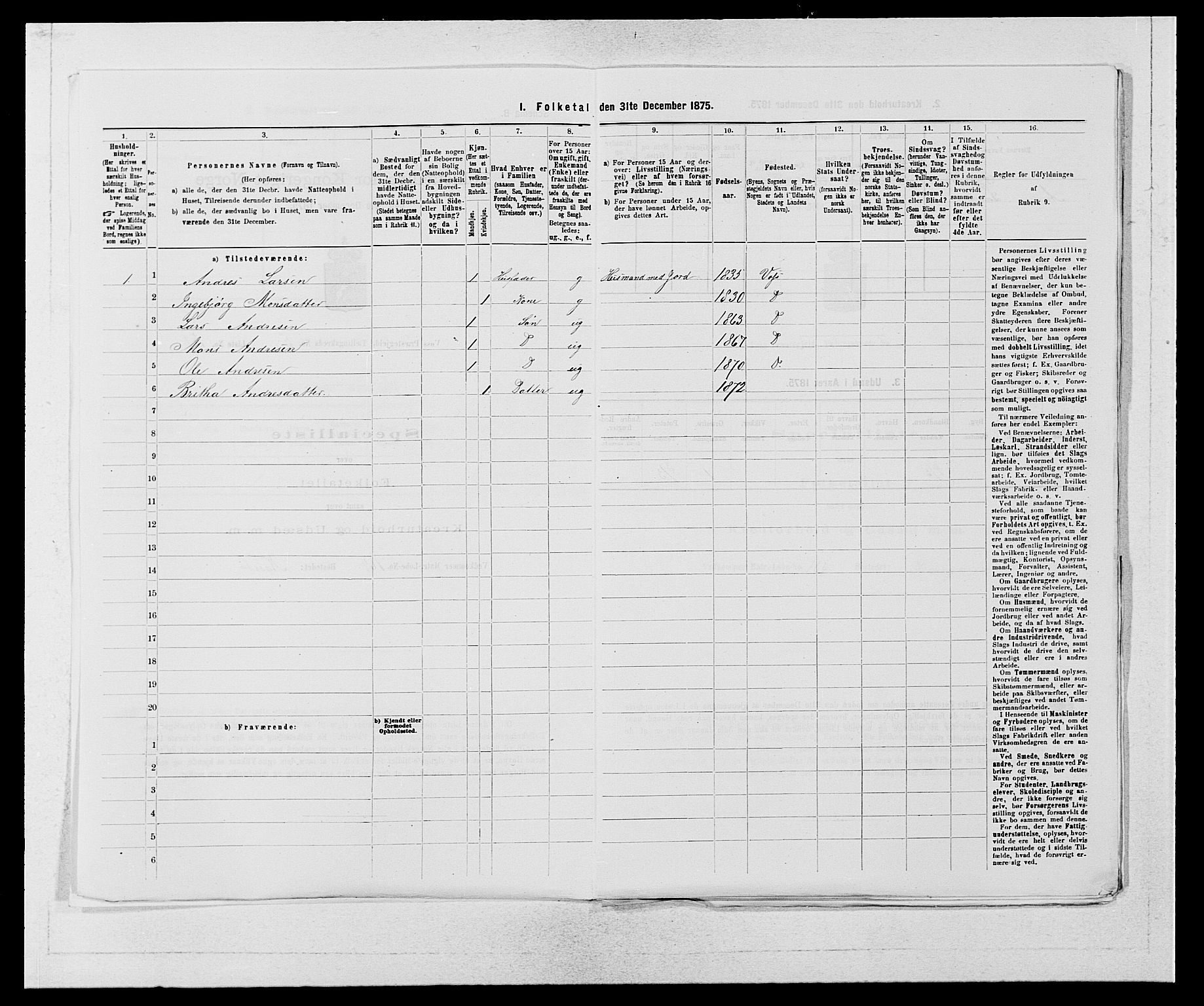 SAB, 1875 census for 1235P Voss, 1875, p. 694