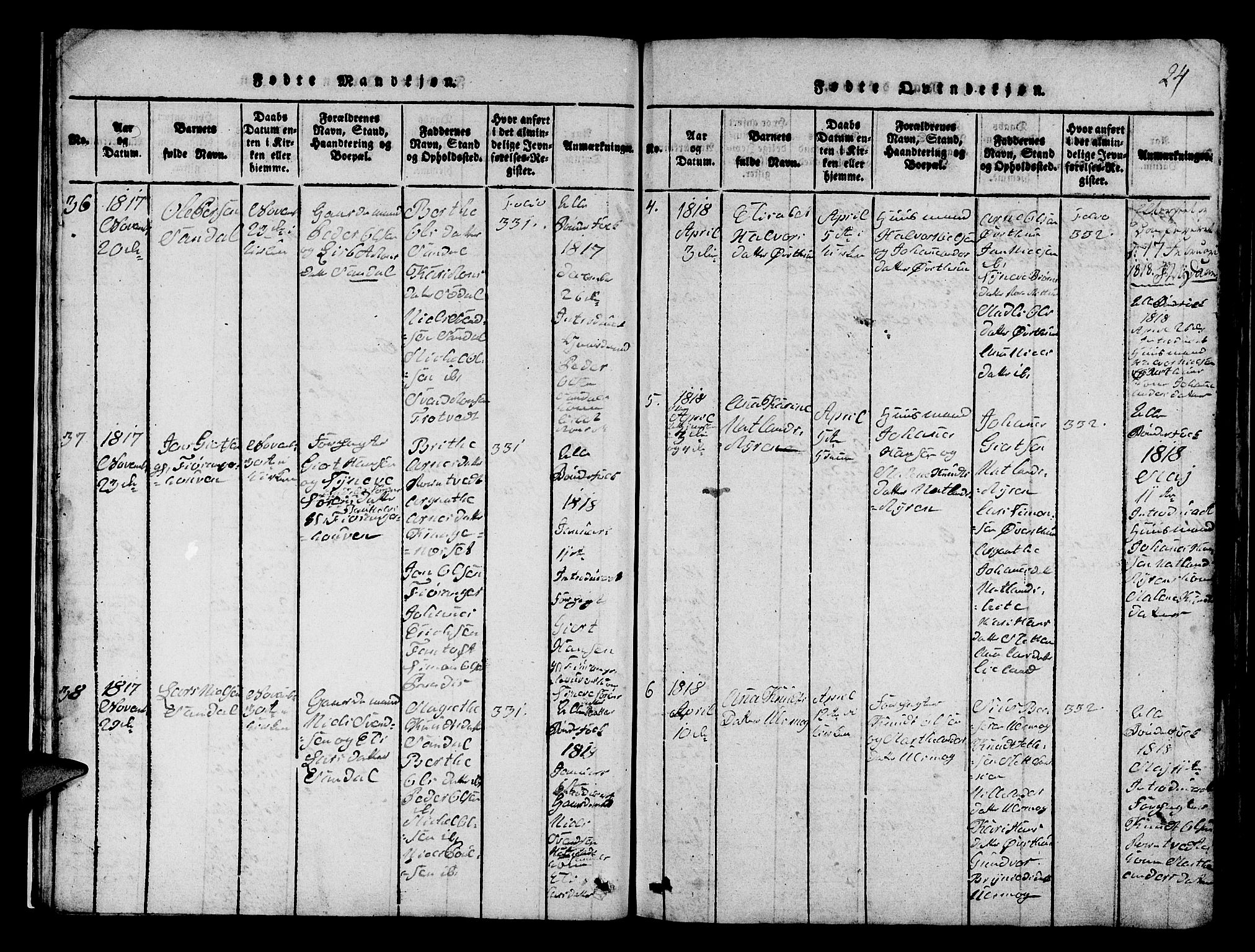 Fana Sokneprestembete, AV/SAB-A-75101/H/Hab/Haba/L0001: Parish register (copy) no. A 1, 1816-1836, p. 24