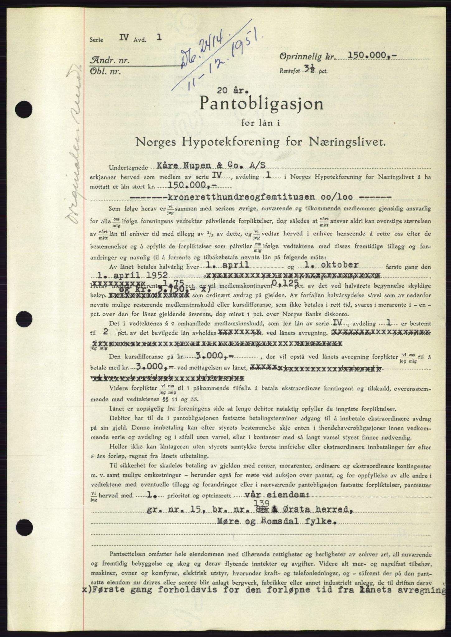 Søre Sunnmøre sorenskriveri, AV/SAT-A-4122/1/2/2C/L0120: Mortgage book no. 8B, 1951-1951, Diary no: : 2414/1951