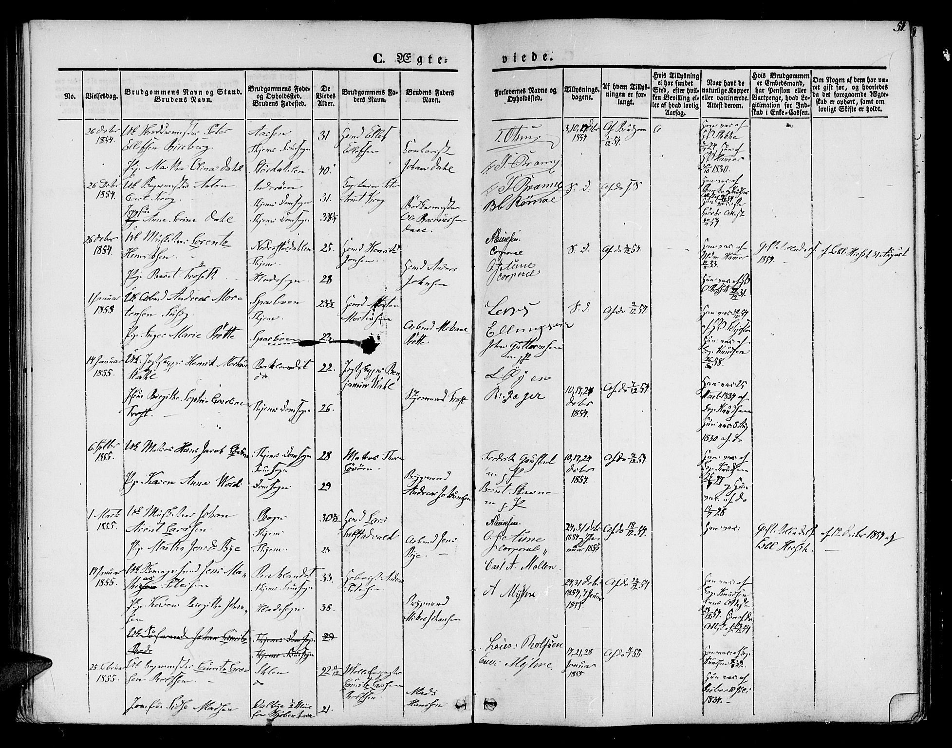 Ministerialprotokoller, klokkerbøker og fødselsregistre - Sør-Trøndelag, SAT/A-1456/602/L0111: Parish register (official) no. 602A09, 1844-1867, p. 51