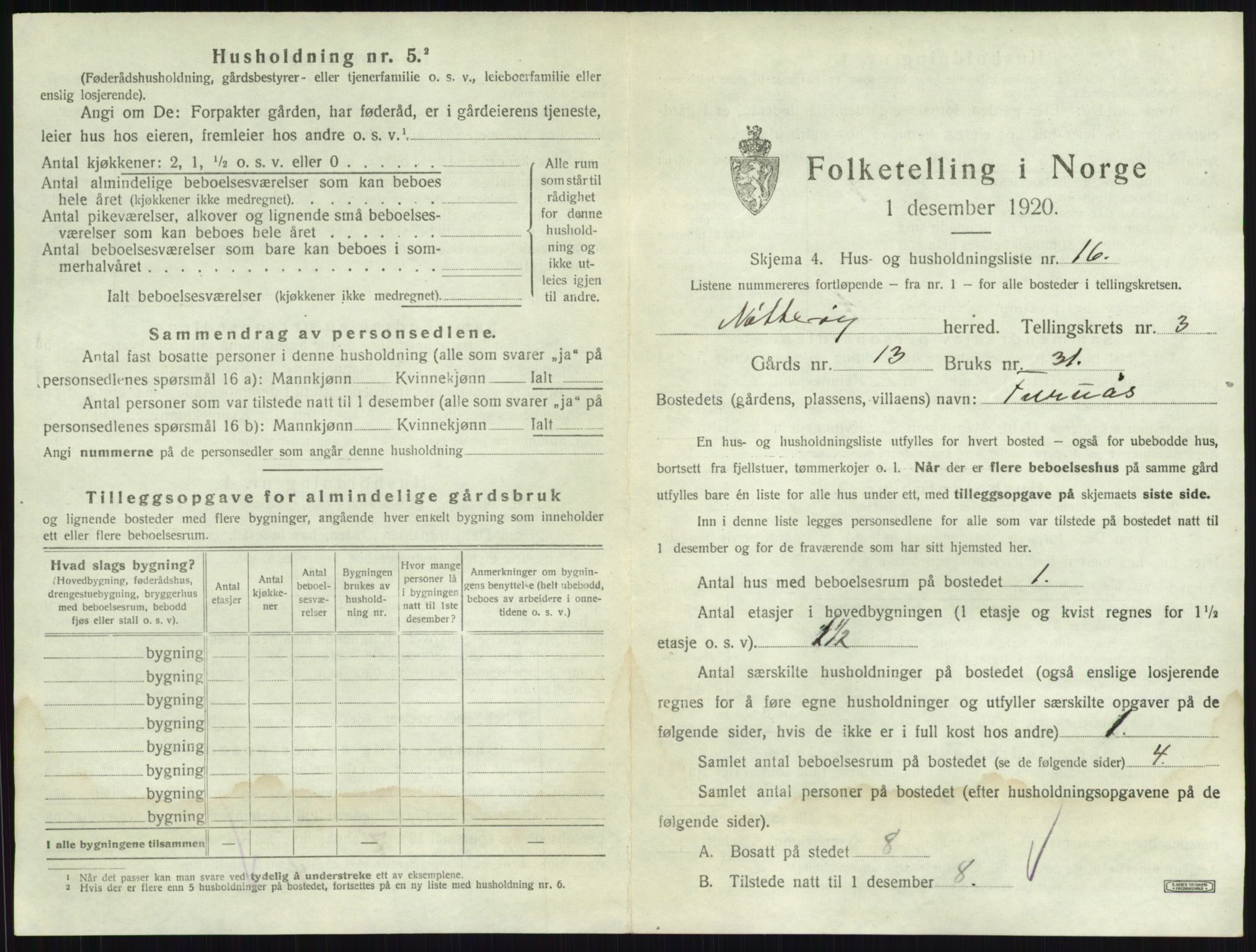 SAKO, 1920 census for Nøtterøy, 1920, p. 522