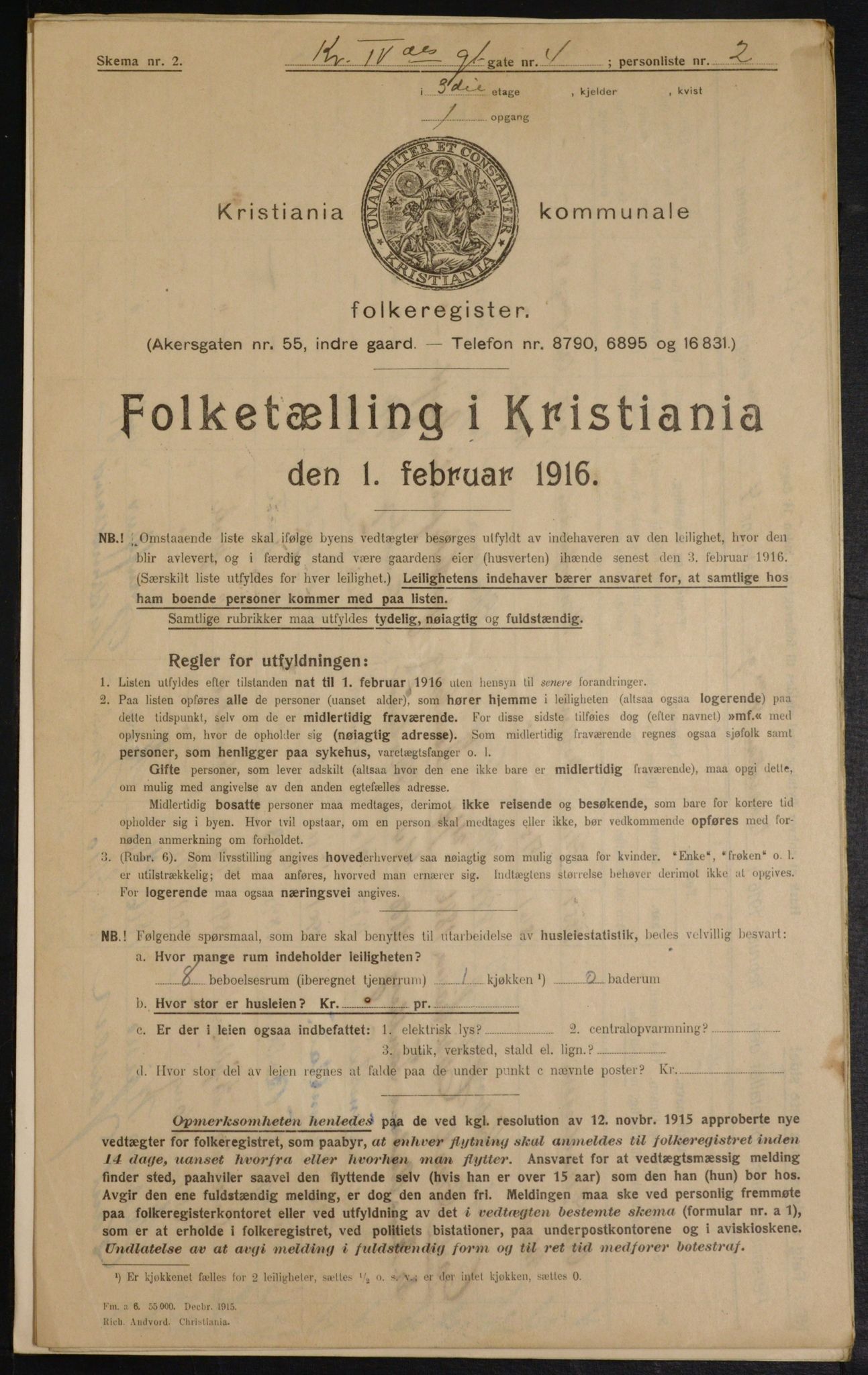 OBA, Municipal Census 1916 for Kristiania, 1916, p. 55291