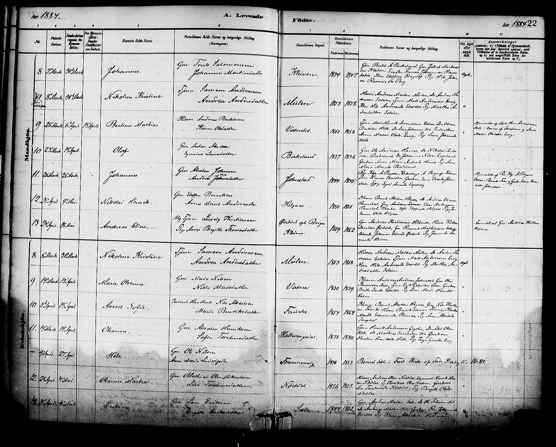 Førde sokneprestembete, SAB/A-79901/H/Haa/Haad/L0001: Parish register (official) no. D 1, 1881-1898, p. 22
