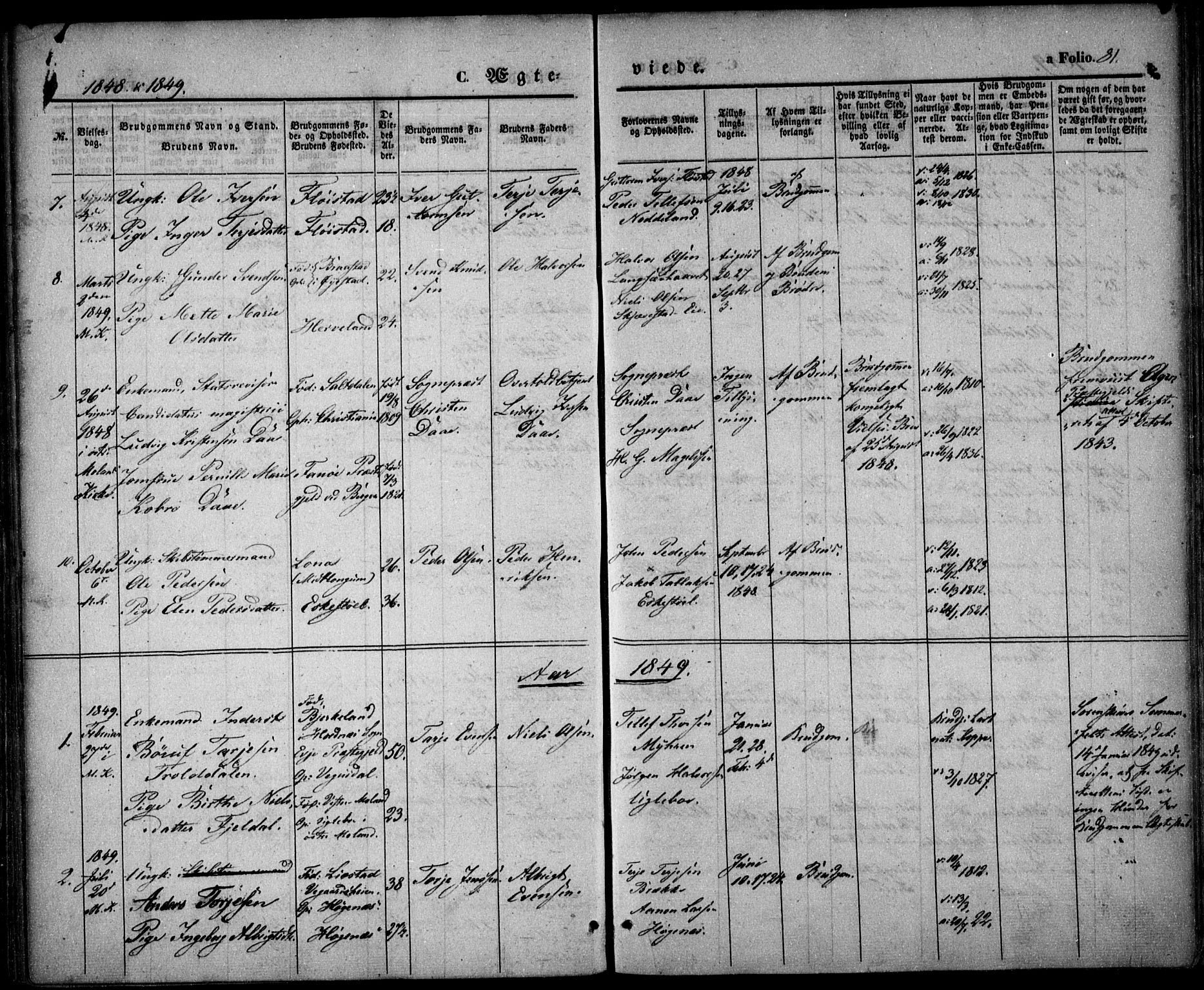 Austre Moland sokneprestkontor, SAK/1111-0001/F/Fa/Faa/L0007: Parish register (official) no. A 7, 1847-1857, p. 81